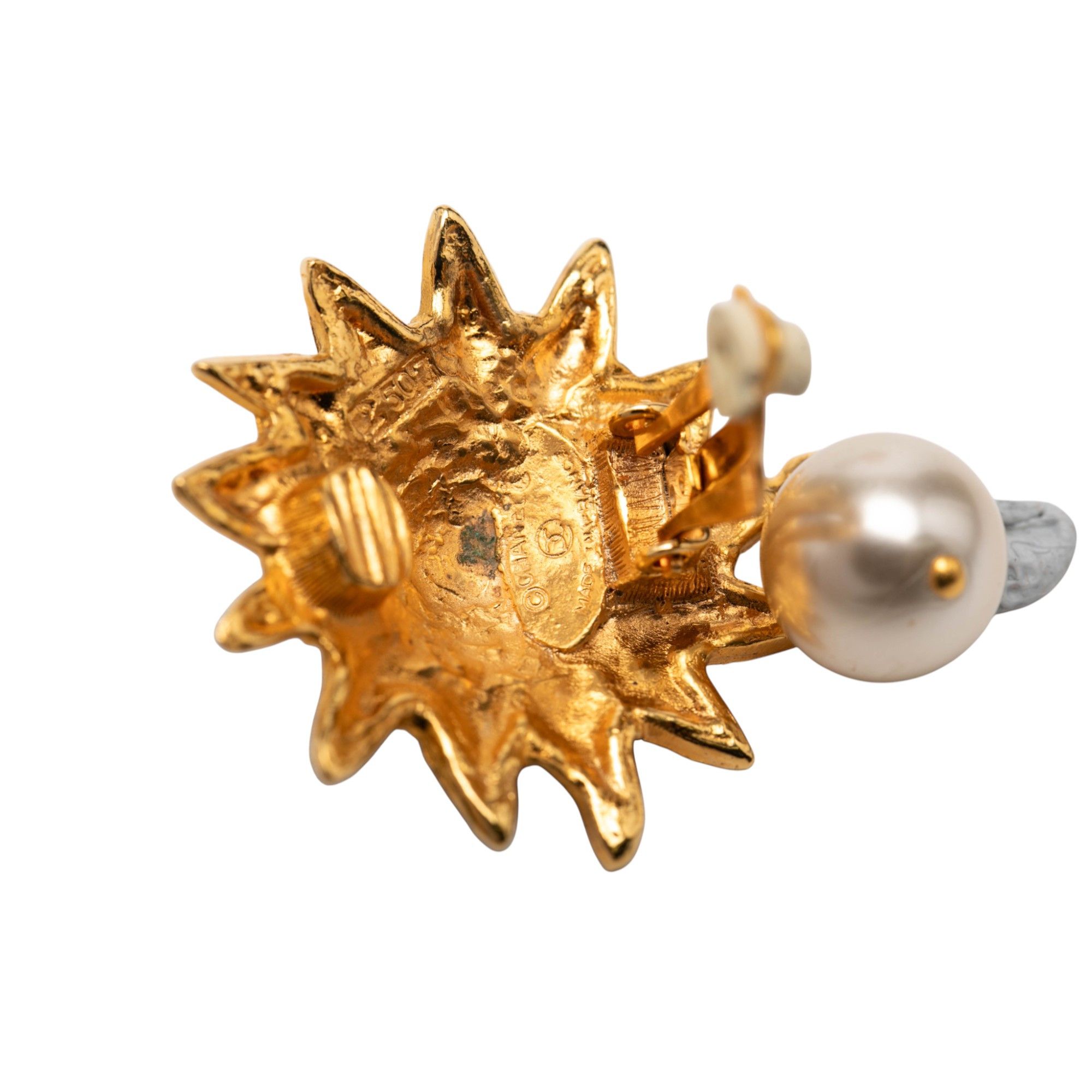 Chanel Chanel CC Gold Plated Faux Pearl Lion Head Drop Clip On Earrings Size ONE SIZE - 3 Thumbnail