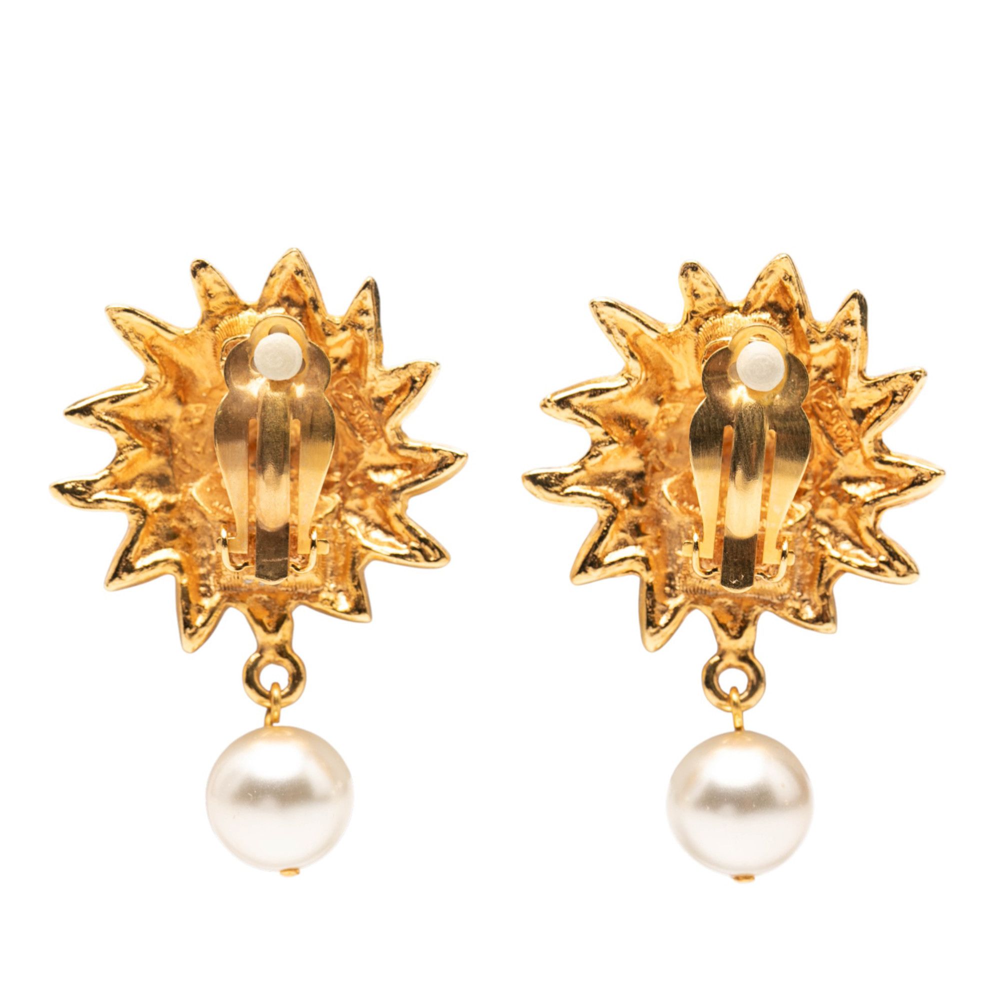 Chanel Chanel CC Gold Plated Faux Pearl Lion Head Drop Clip On Earrings Size ONE SIZE - 2 Thumbnail