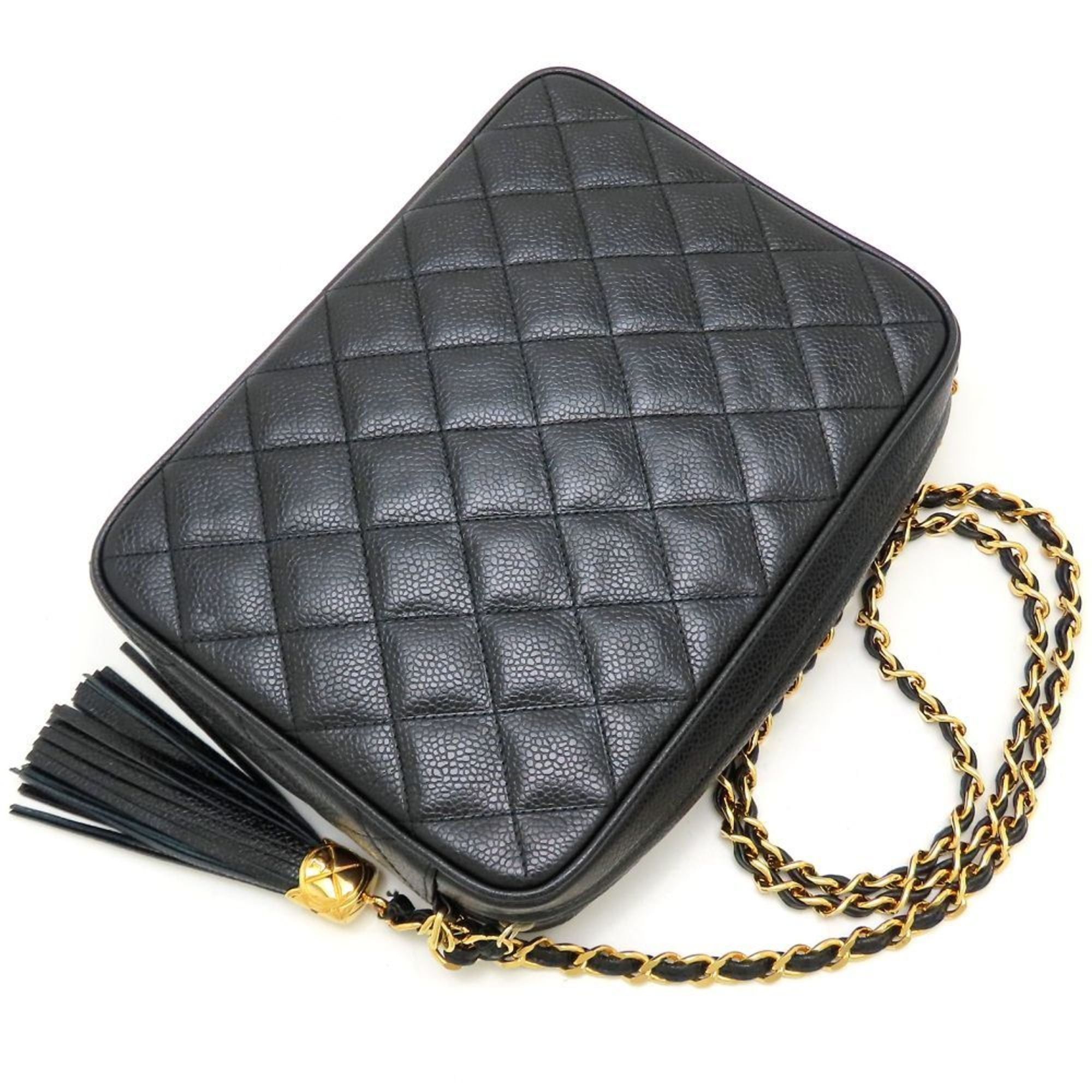 Chanel CHANEL Matelasse Chain Shoulder Bag with Fringe, Caviar Leather, Black, Women's, 353097 Size ONE SIZE - 4 Thumbnail