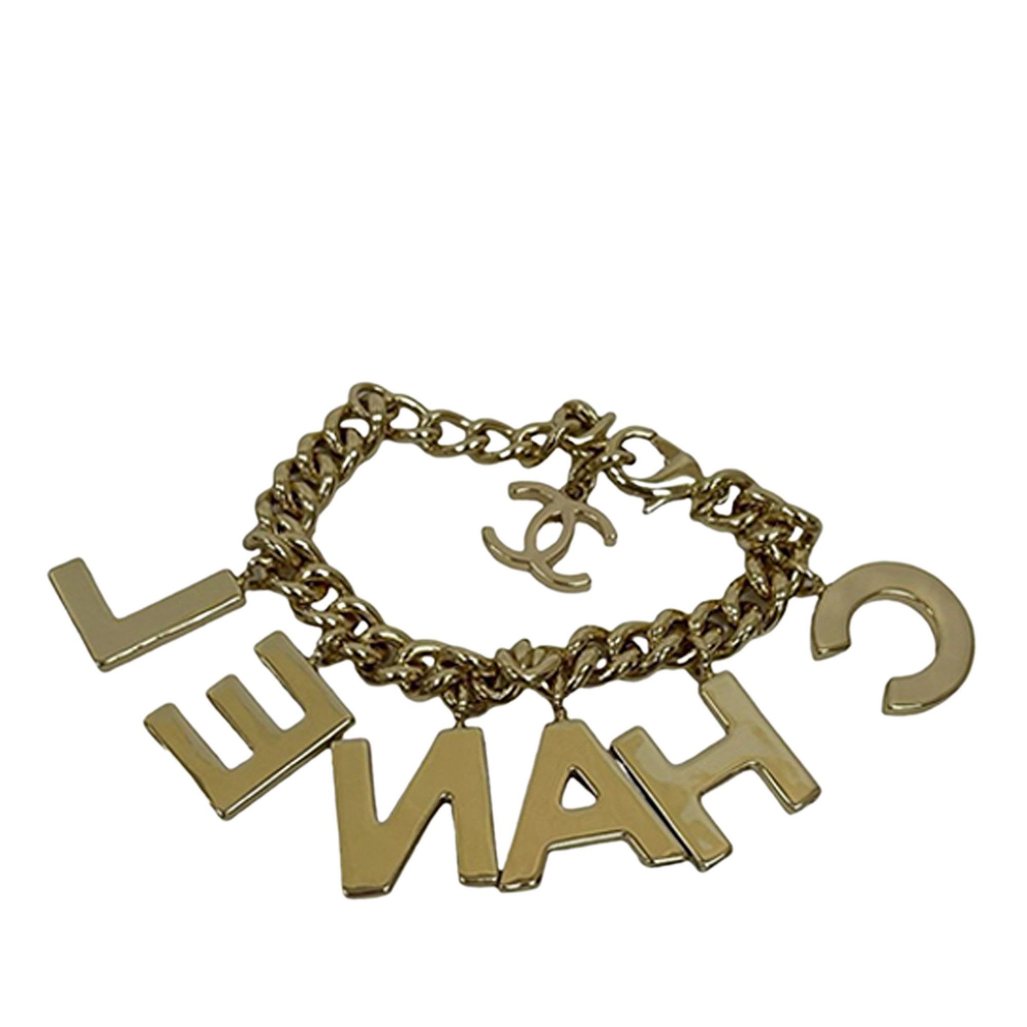 Chanel Chanel CC Gold Plated Lacquered Logo Letter Charms Chain Bracelet Size ONE SIZE - 2 Thumbnail