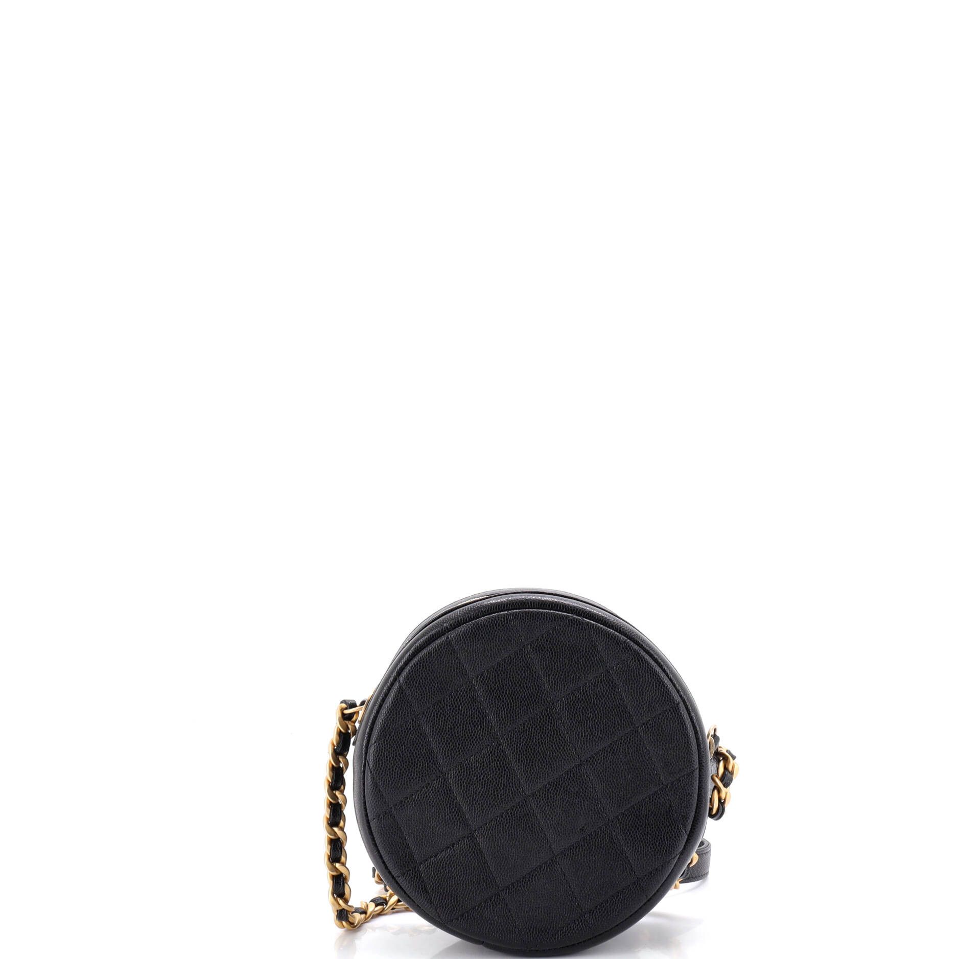 Round Chain Crossbody Bag Quilted Caviar Small