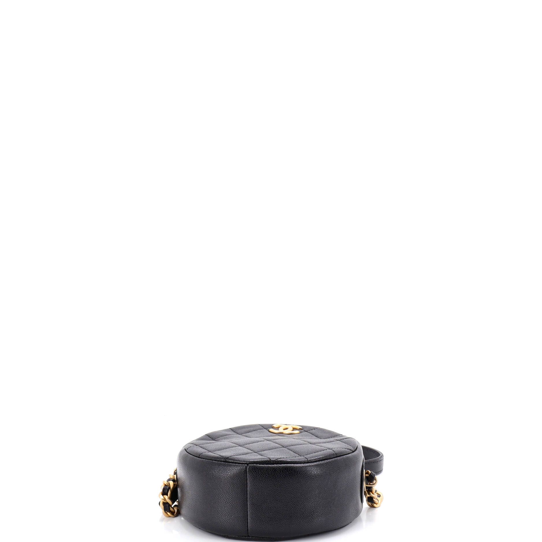 Round Chain Crossbody Bag Quilted Caviar Small