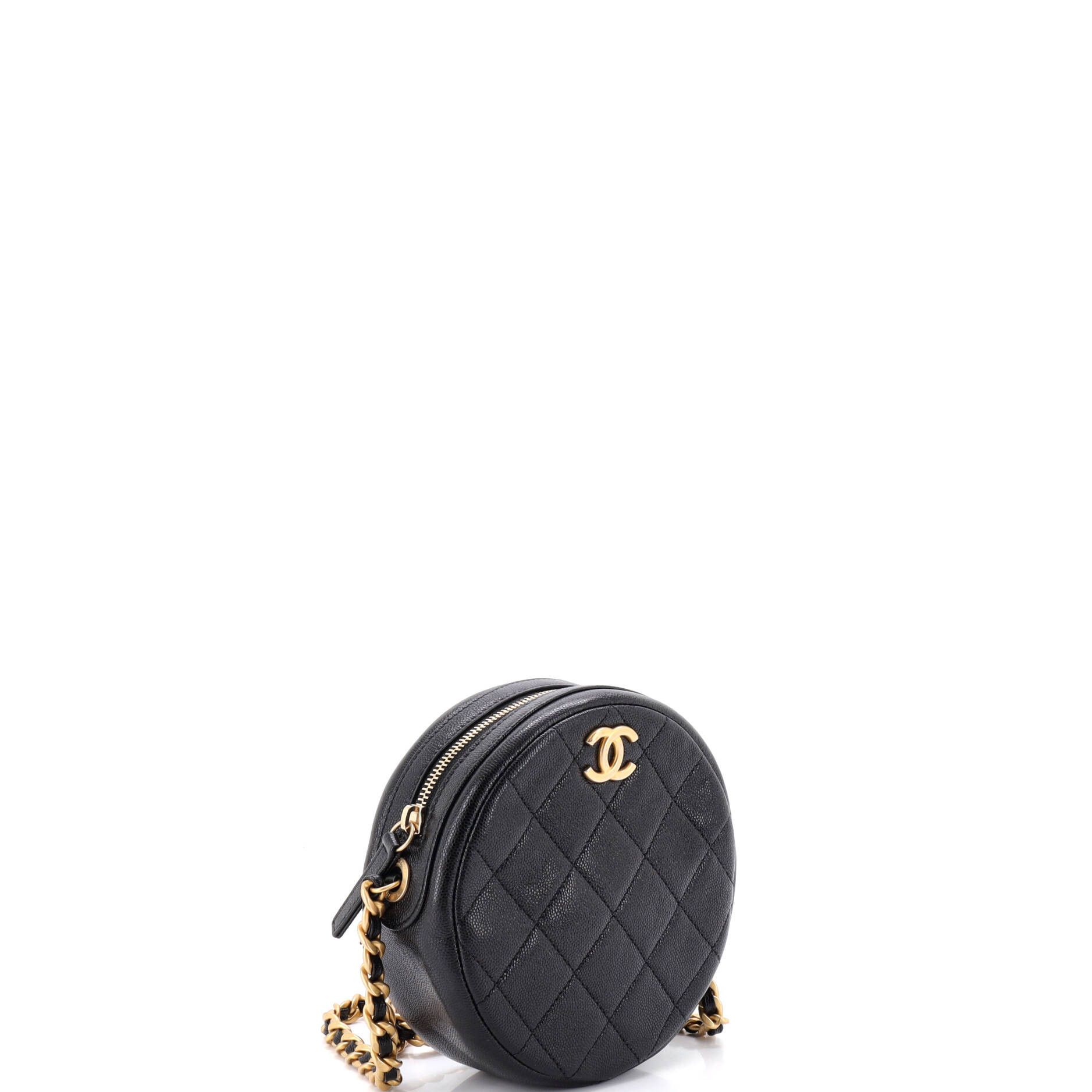 Round Chain Crossbody Bag Quilted Caviar Small