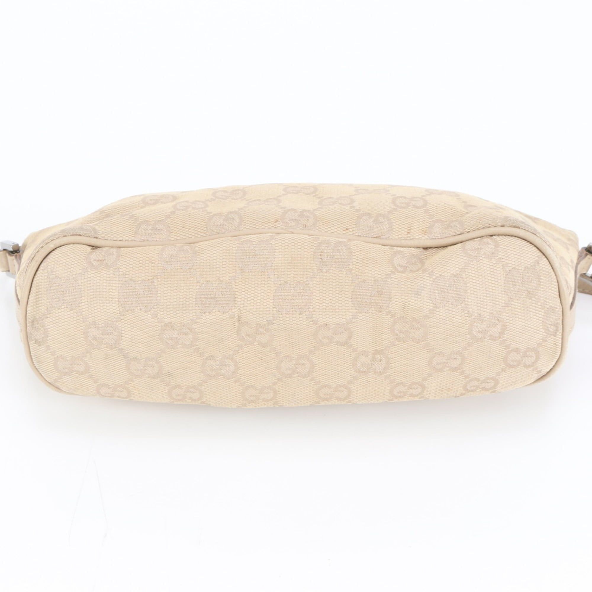 Gucci GG Canvas Accessory Pouch Beige 07198 Leather Handbag for Women