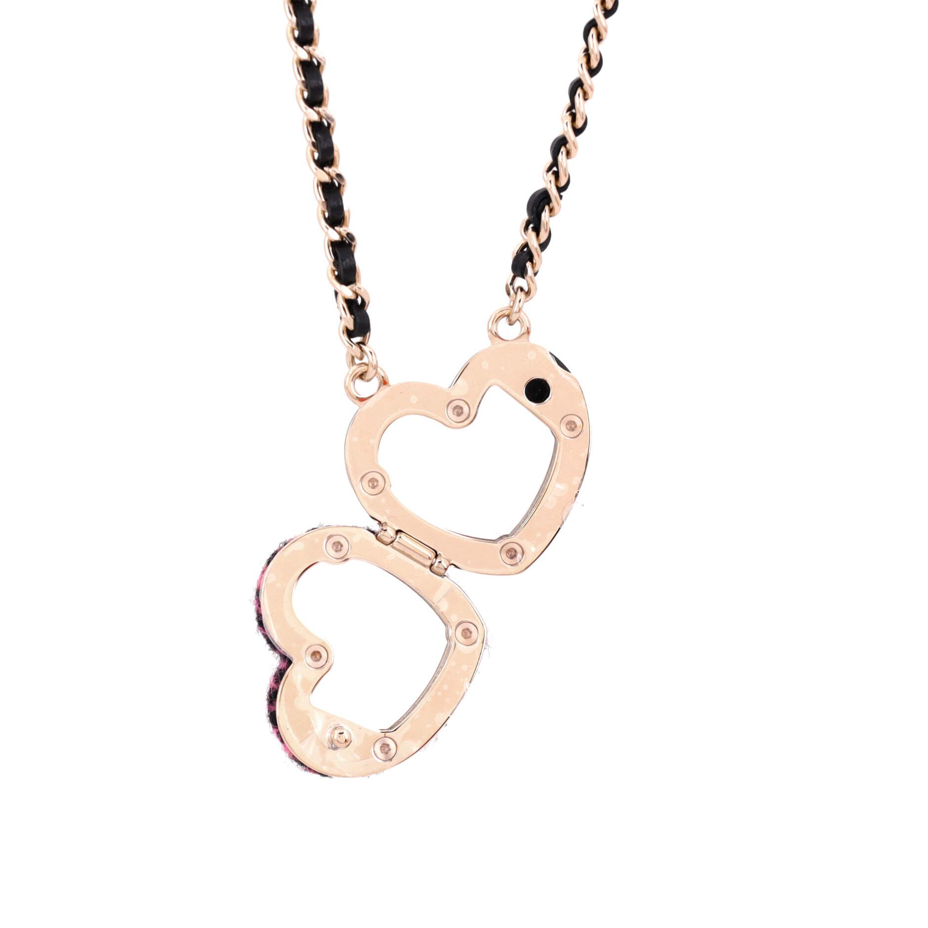 Chanel CC Heart Locket Pendant Necklace Metal with Tweed, Leather, and Resin Size ONE SIZE - 3 Thumbnail