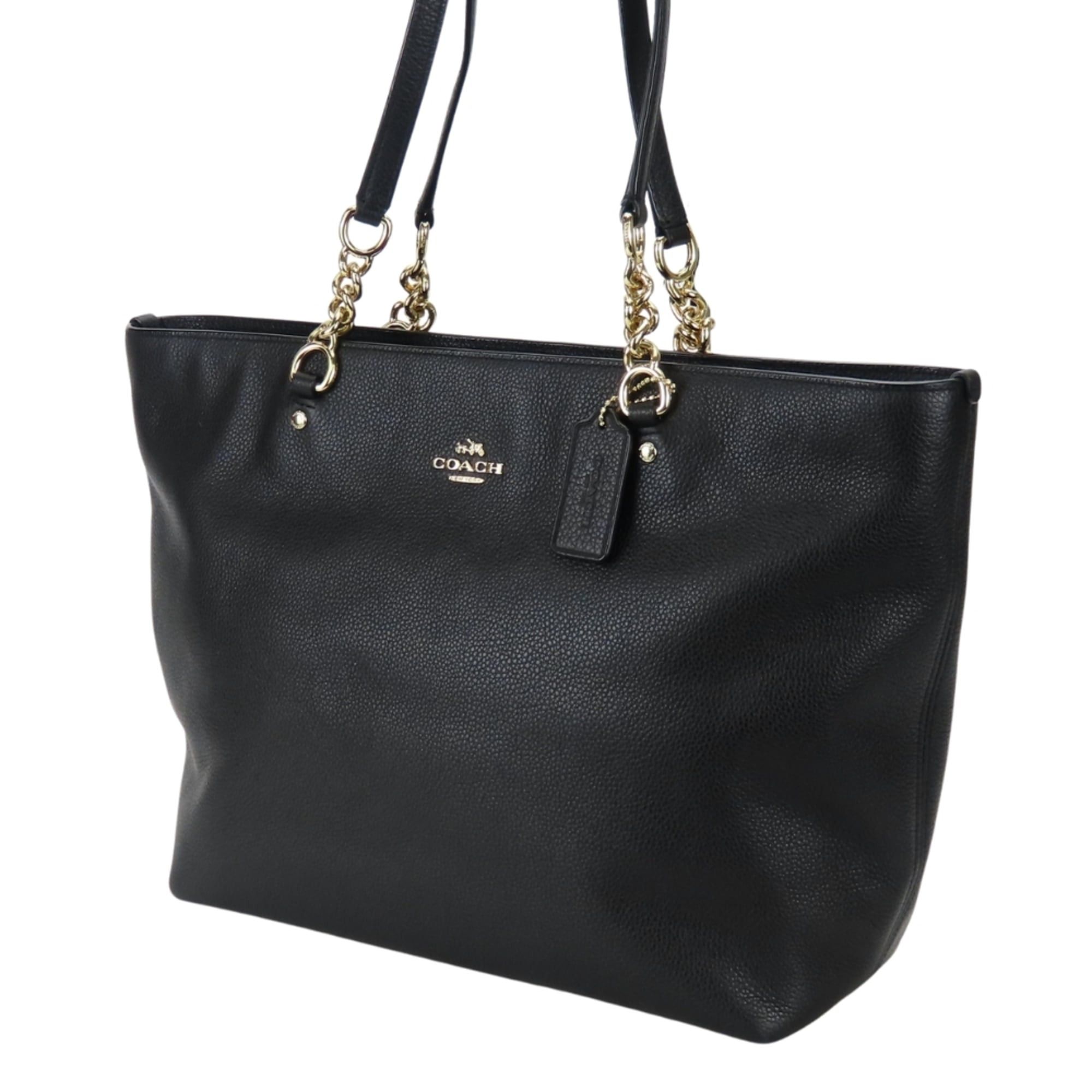 Coach Coach Tote Bag 36600 Black Leather with Gold Hardware and Chain, Women's, COACH Size ONE SIZE - 3 Thumbnail