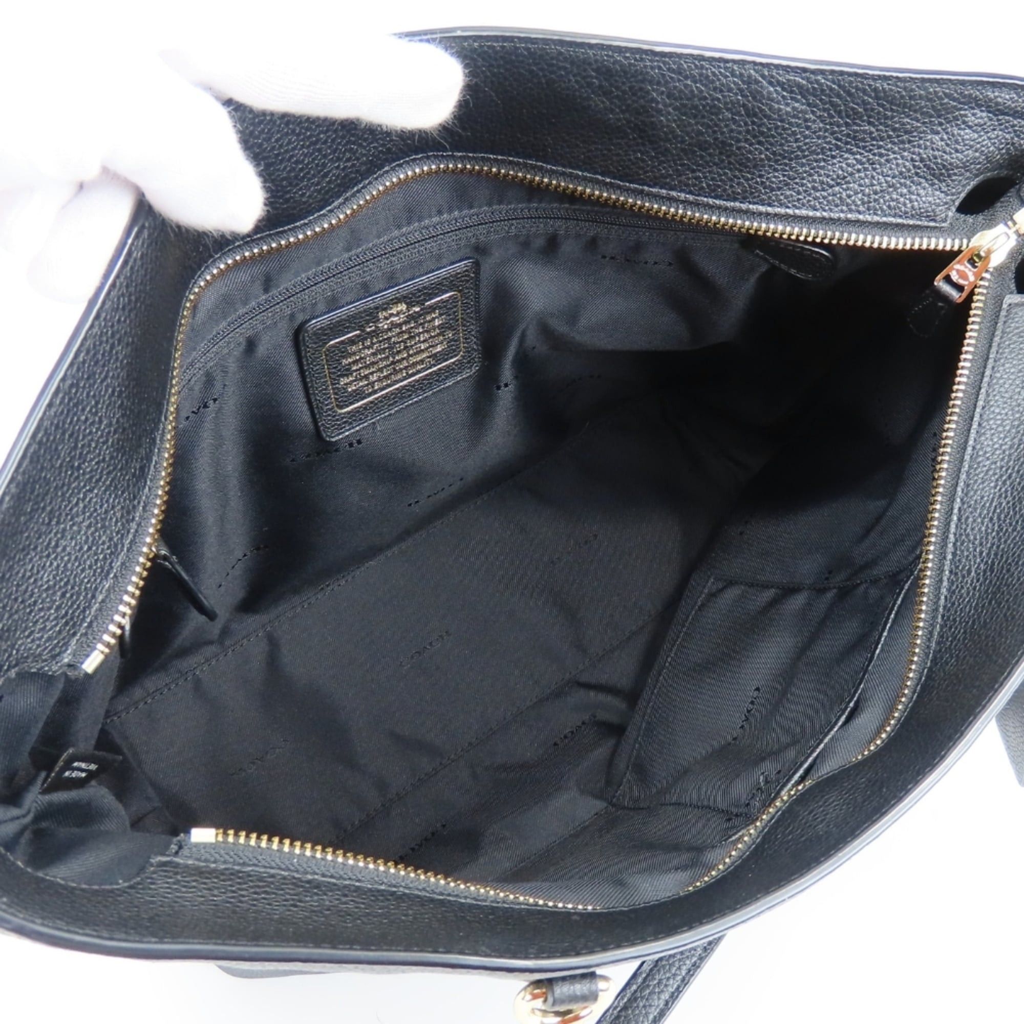 Coach Coach Tote Bag 36600 Black Leather with Gold Hardware and Chain, Women's, COACH Size ONE SIZE - 14 Thumbnail
