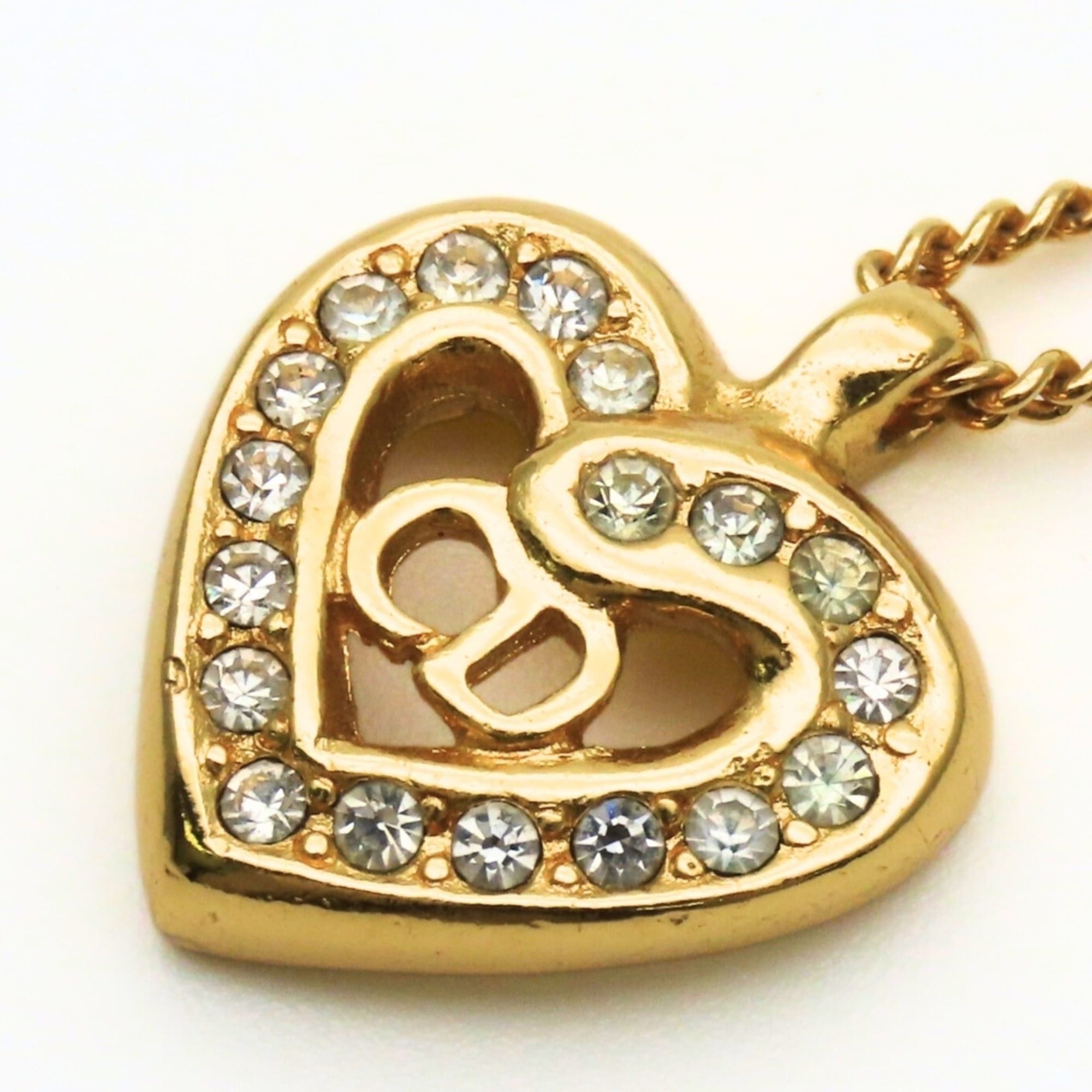 Dior Christian Dior Necklace Logo Rhinestone Gold GP Heart Women's Size ONE SIZE - 4 Thumbnail