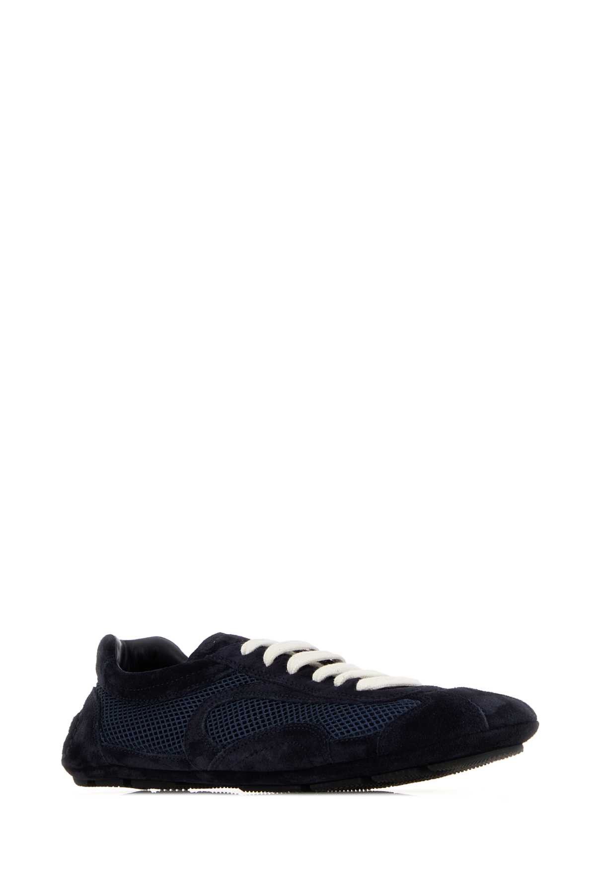 Prada Midnight Blue Suede And Mesh Montecarlo Sneakers Size US 11 / IT 41 - 2 Thumbnail