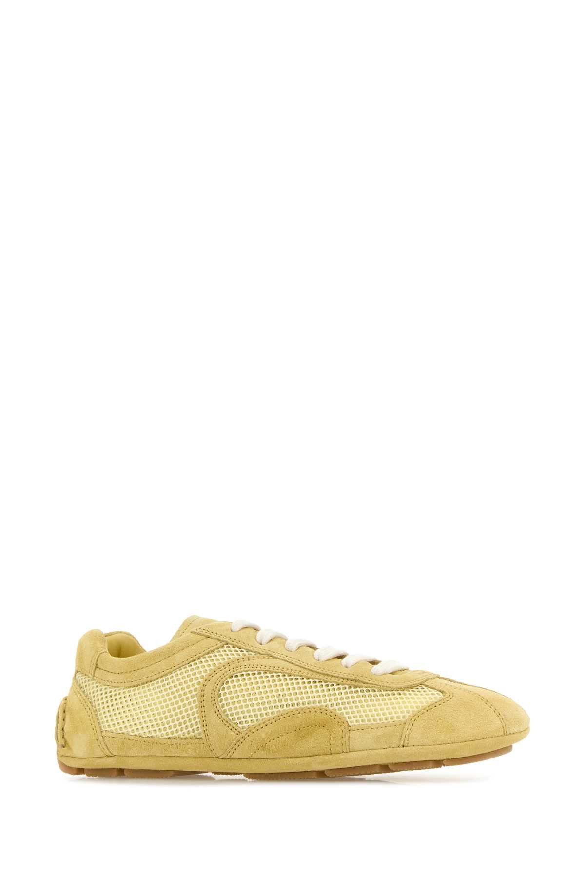 Prada Yellow Suede And Mesh Montecarlo Sneakers Size US 7.5 / IT 37.5 - 2 Thumbnail