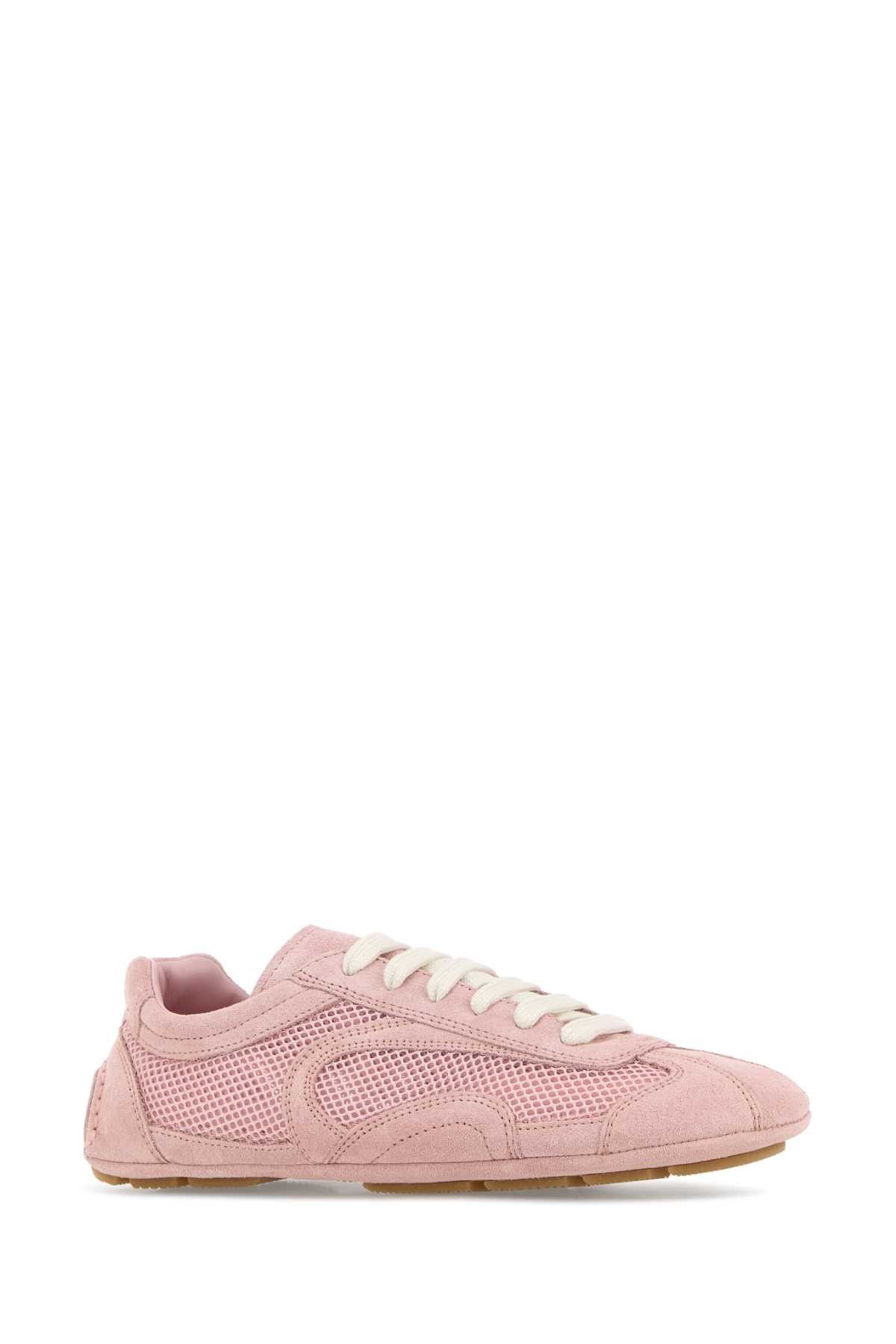 Prada Pink Suede And Mesh Montecarlo Sneakers Size US 7 / IT 37 - 2 Thumbnail