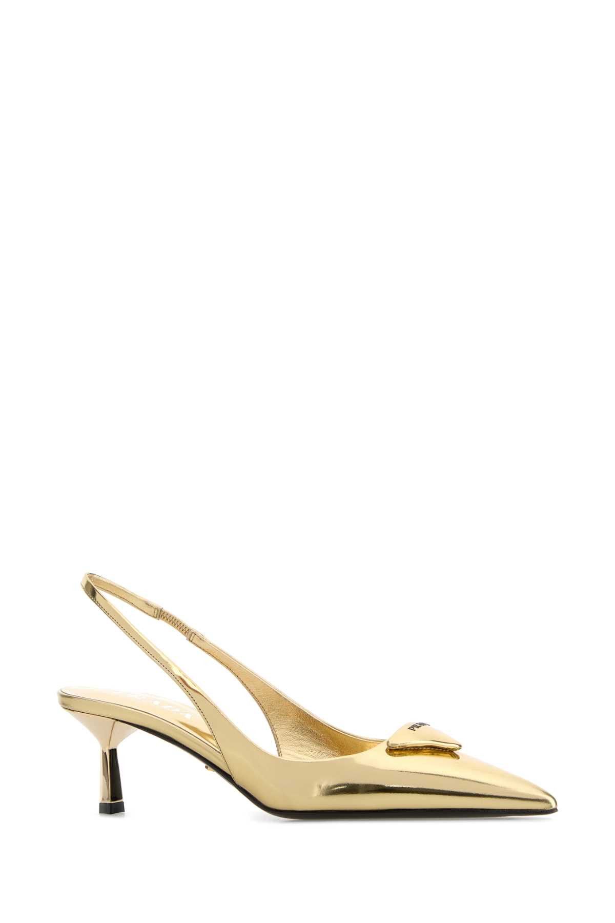 Prada Gold Leather Pumps Size US 7 / IT 37 - 2 Thumbnail