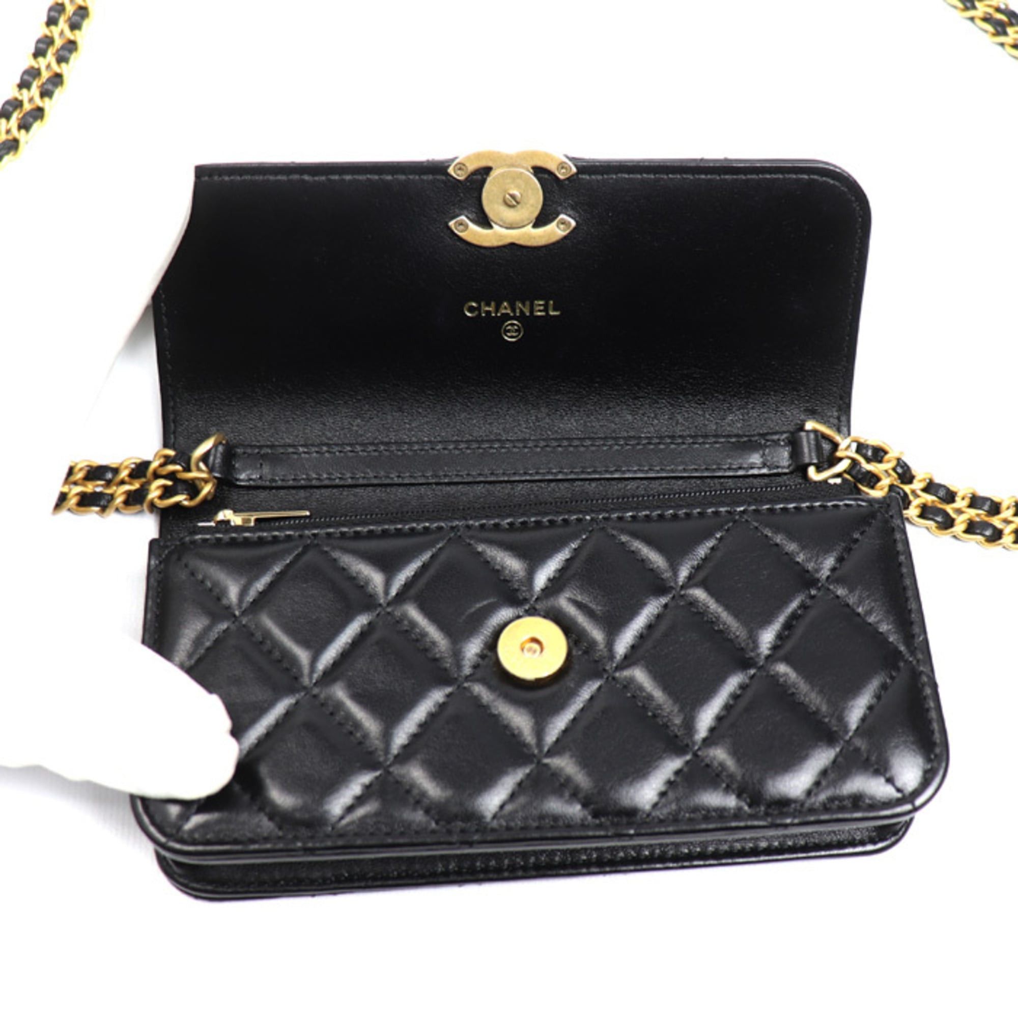 Chanel CHANEL Matelasse Flap Phone Holder Shoulder Bag, Black, AP3106, Women's Size ONE SIZE - 4 Thumbnail