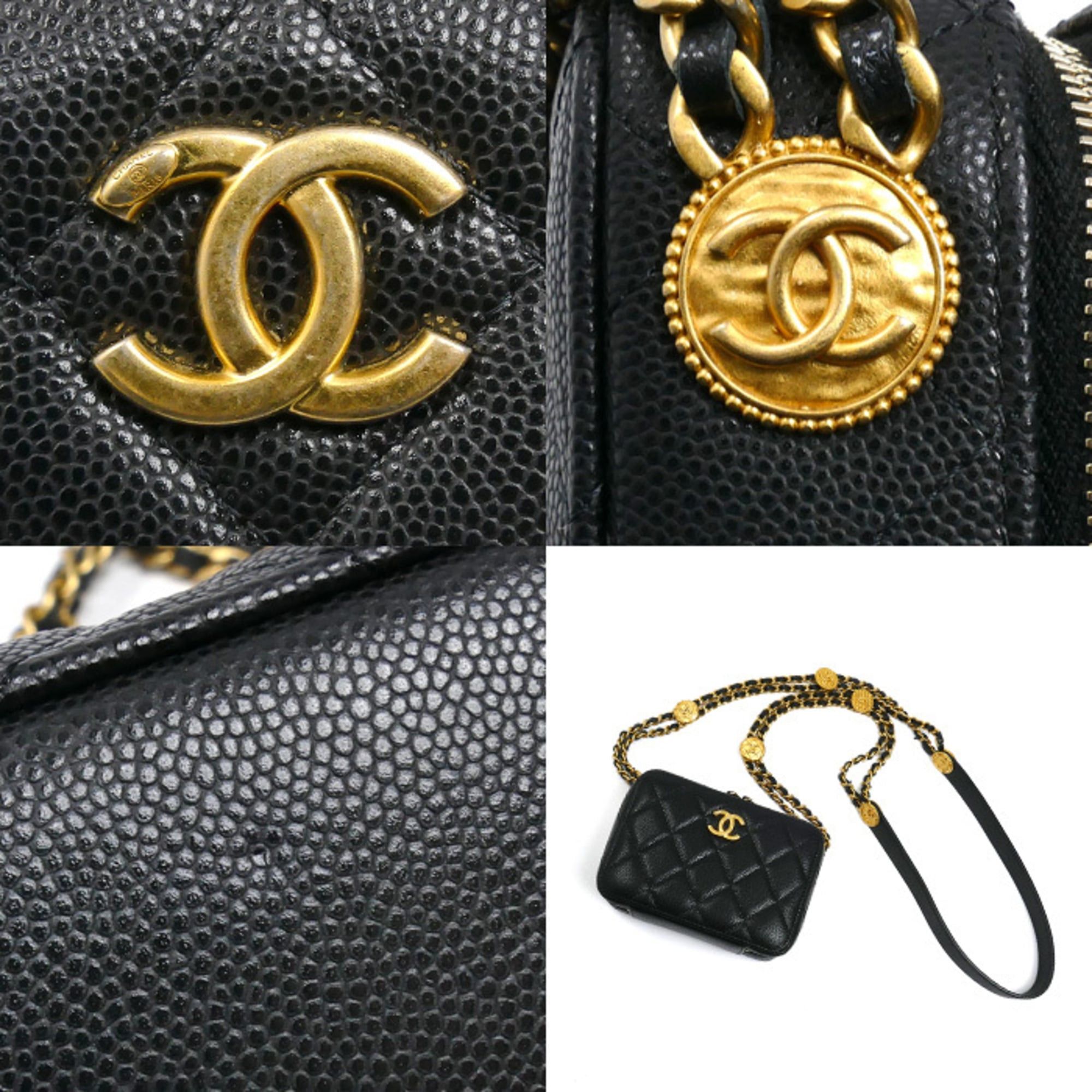 Chanel CHANEL Mini Camera Bag with Chain Shoulder Bag, Black, Caviar Skin, AP2858, Women's Size ONE SIZE - 8 Thumbnail