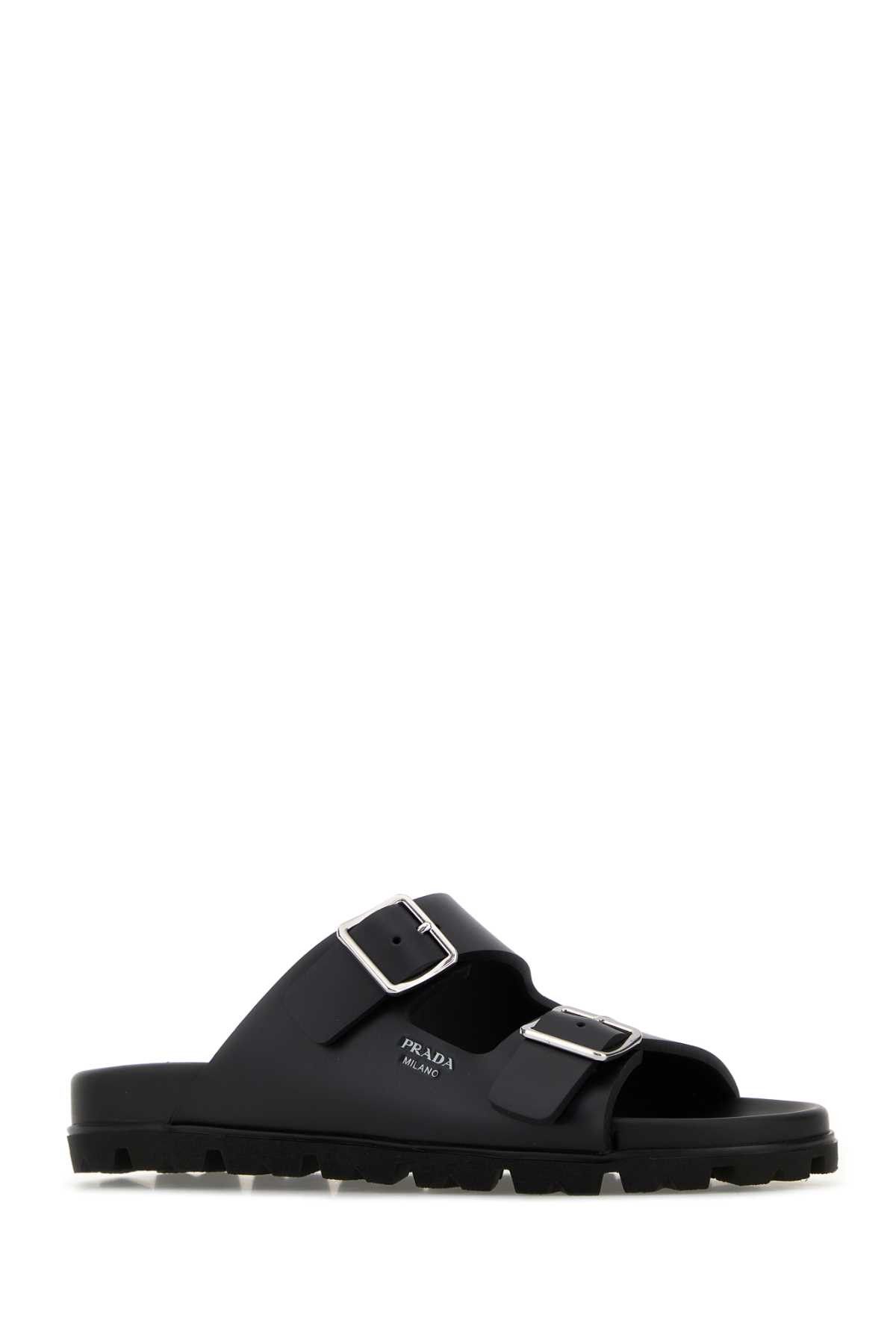 Prada Black Leather Slippers Size US 10 / IT 40 - 2 Thumbnail