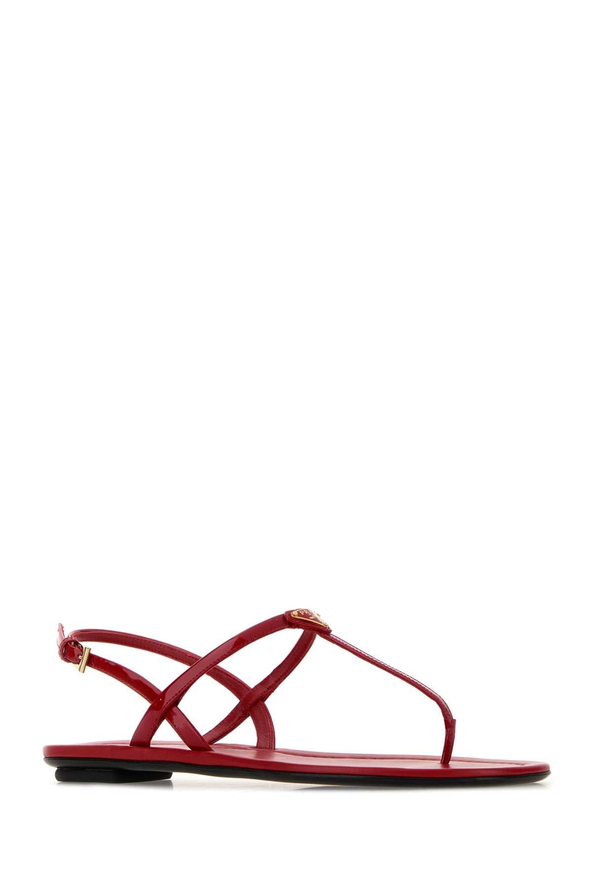 Prada Red Leather Thong Sandals Size US 10 / IT 40 - 2 Thumbnail
