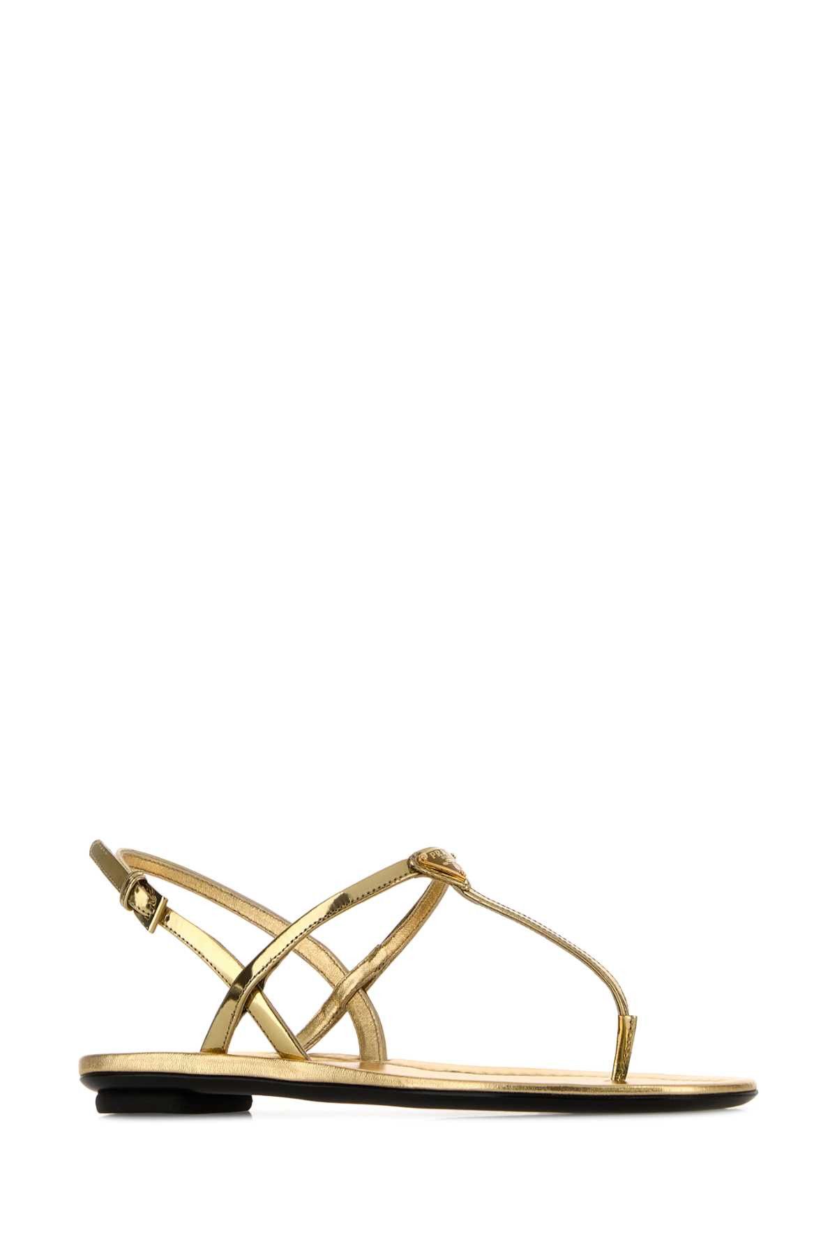 Prada Gold Leather Thong Sandals Size US 8.5 / IT 38.5 - 2 Thumbnail