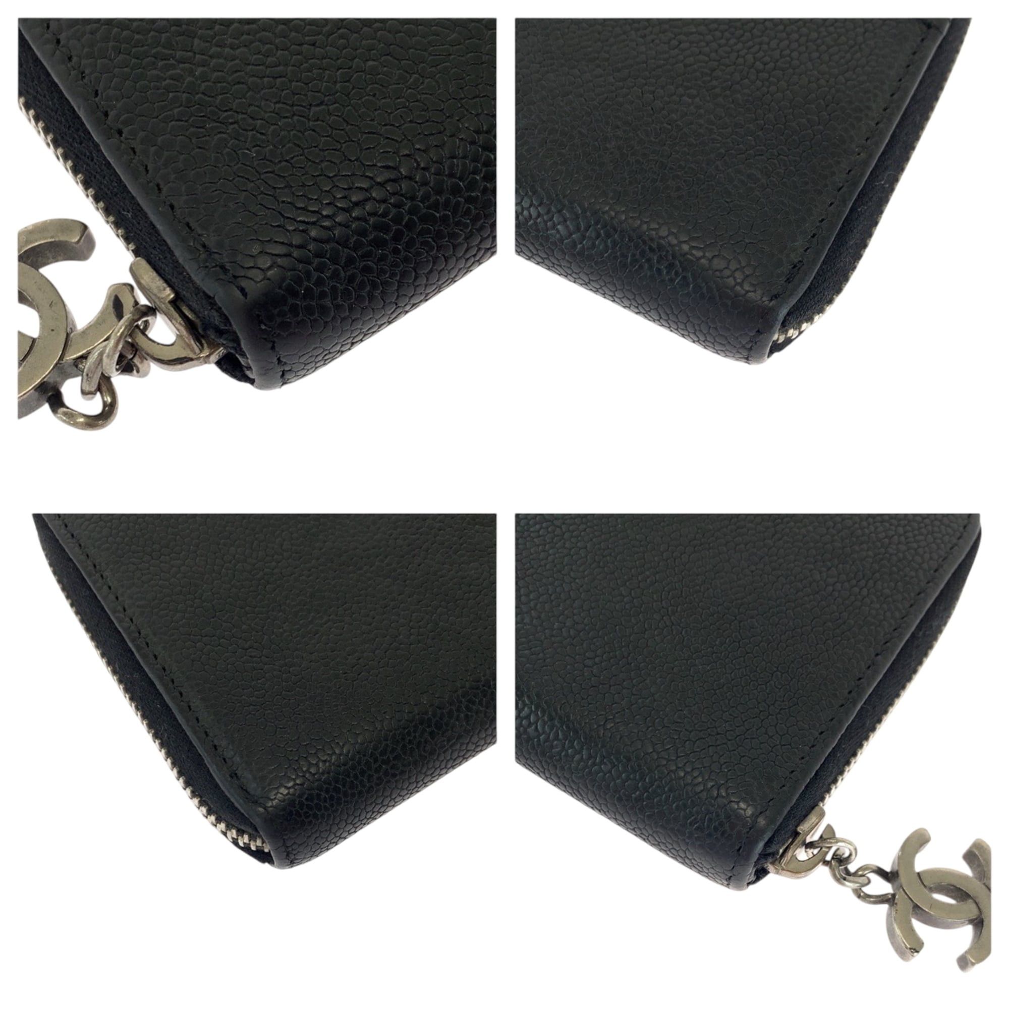 Chanel CHANEL Coco Mark Black Caviar Leather Long Wallet with Silver Hardware, Round Zipper, Women's Size ONE SIZE - 4 Thumbnail