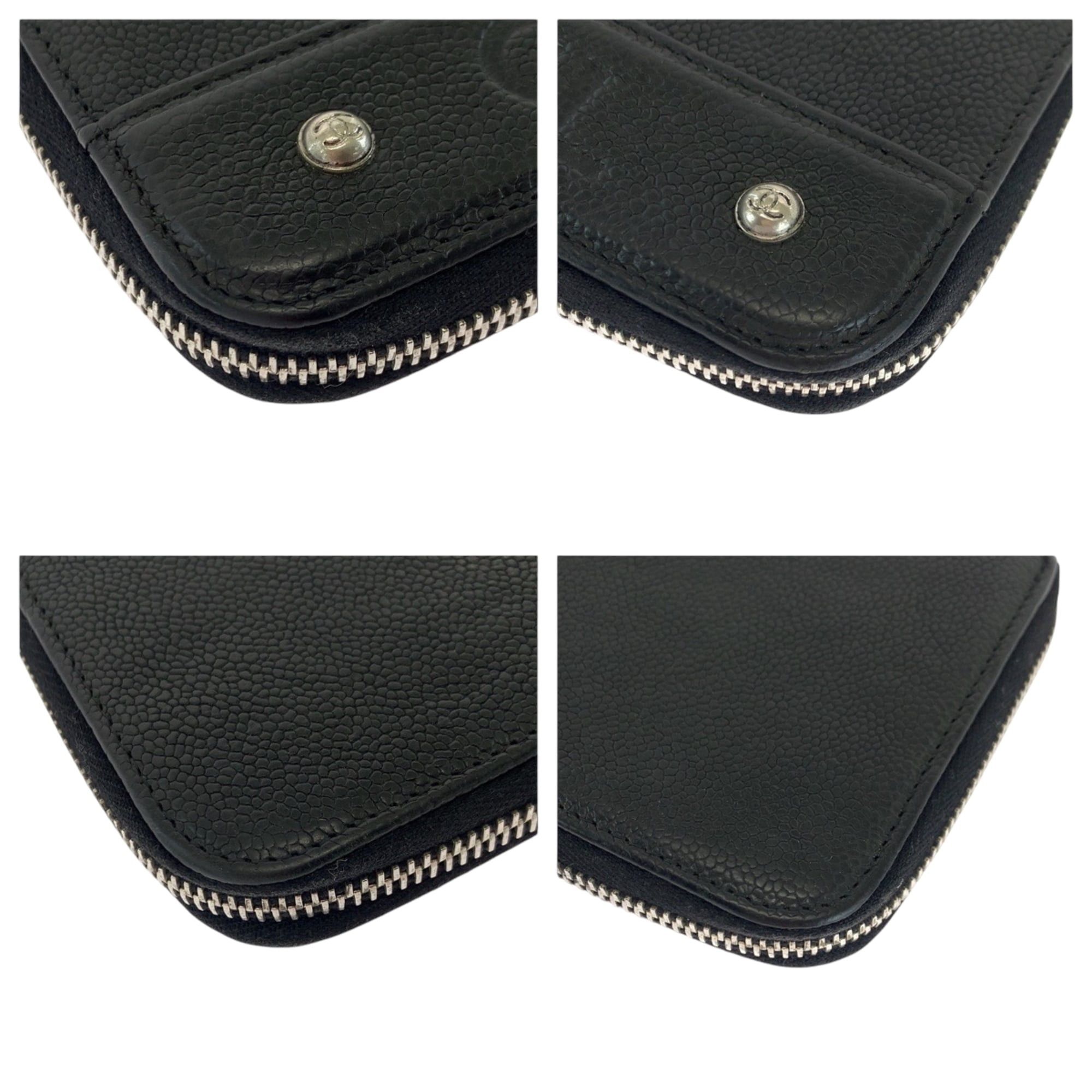 Chanel CHANEL Coco Mark Black Caviar Leather Long Wallet with Silver Hardware, Round Zipper, Women's Size ONE SIZE - 3 Thumbnail