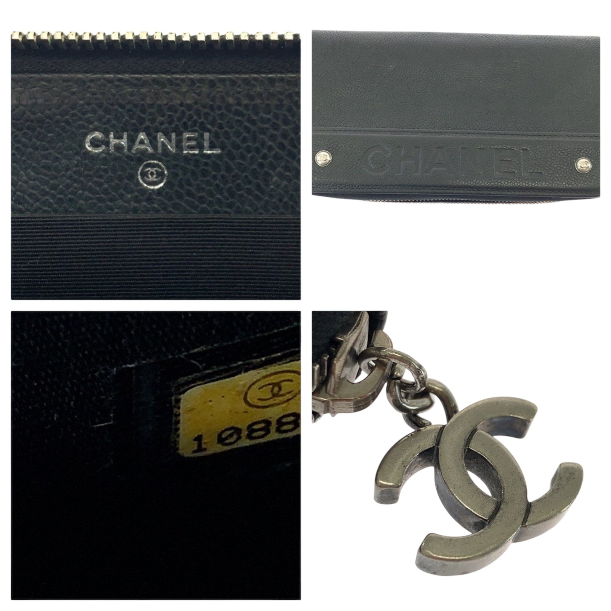 Chanel CHANEL Coco Mark Black Caviar Leather Long Wallet with Silver Hardware, Round Zipper, Women's Size ONE SIZE - 5 Thumbnail
