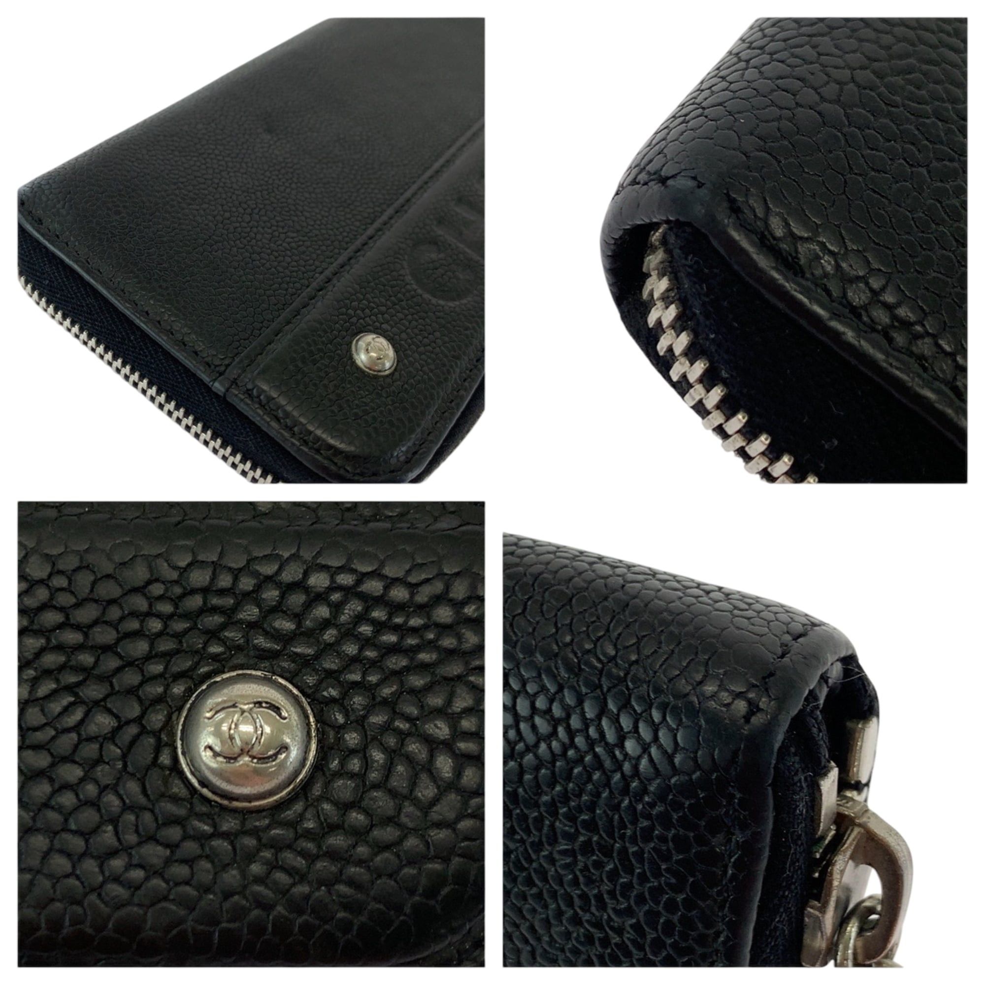 Chanel CHANEL Coco Mark Black Caviar Leather Long Wallet with Silver Hardware, Round Zipper, Women's Size ONE SIZE - 6 Thumbnail