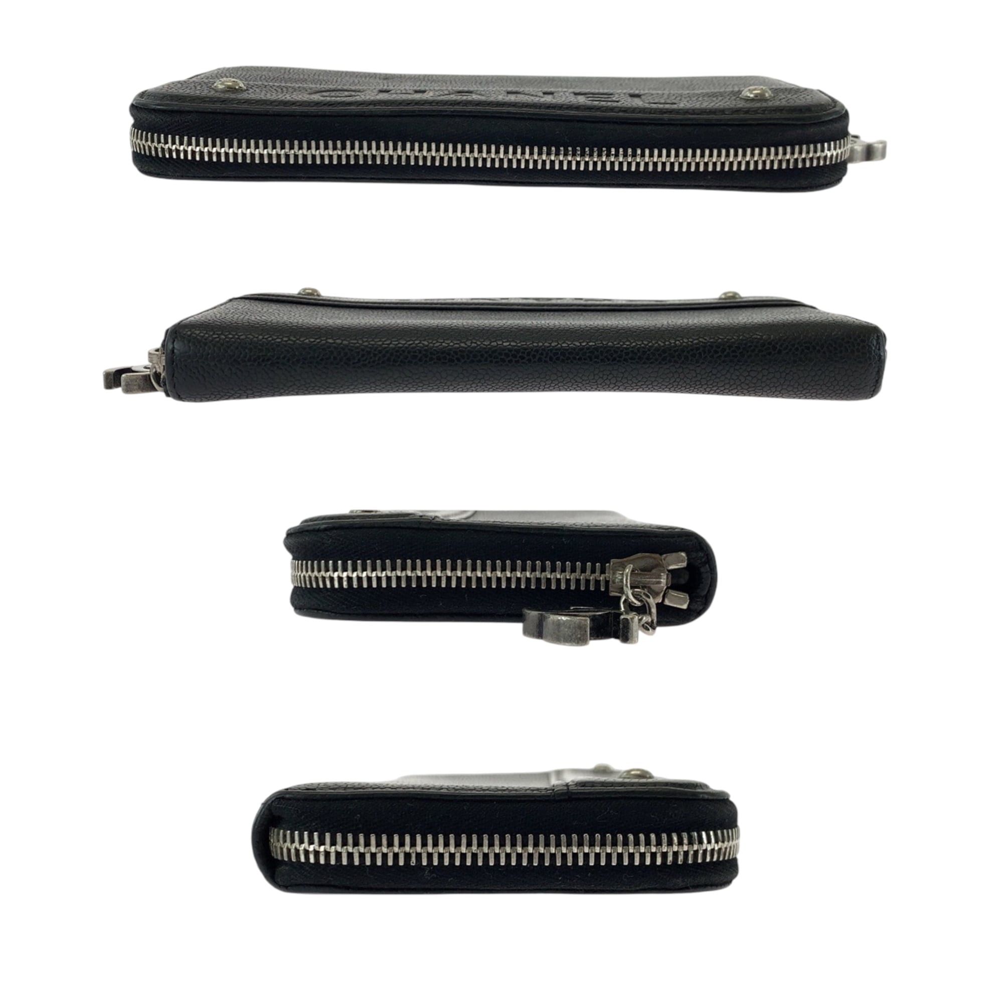Chanel CHANEL Coco Mark Black Caviar Leather Long Wallet with Silver Hardware, Round Zipper, Women's Size ONE SIZE - 10 Thumbnail