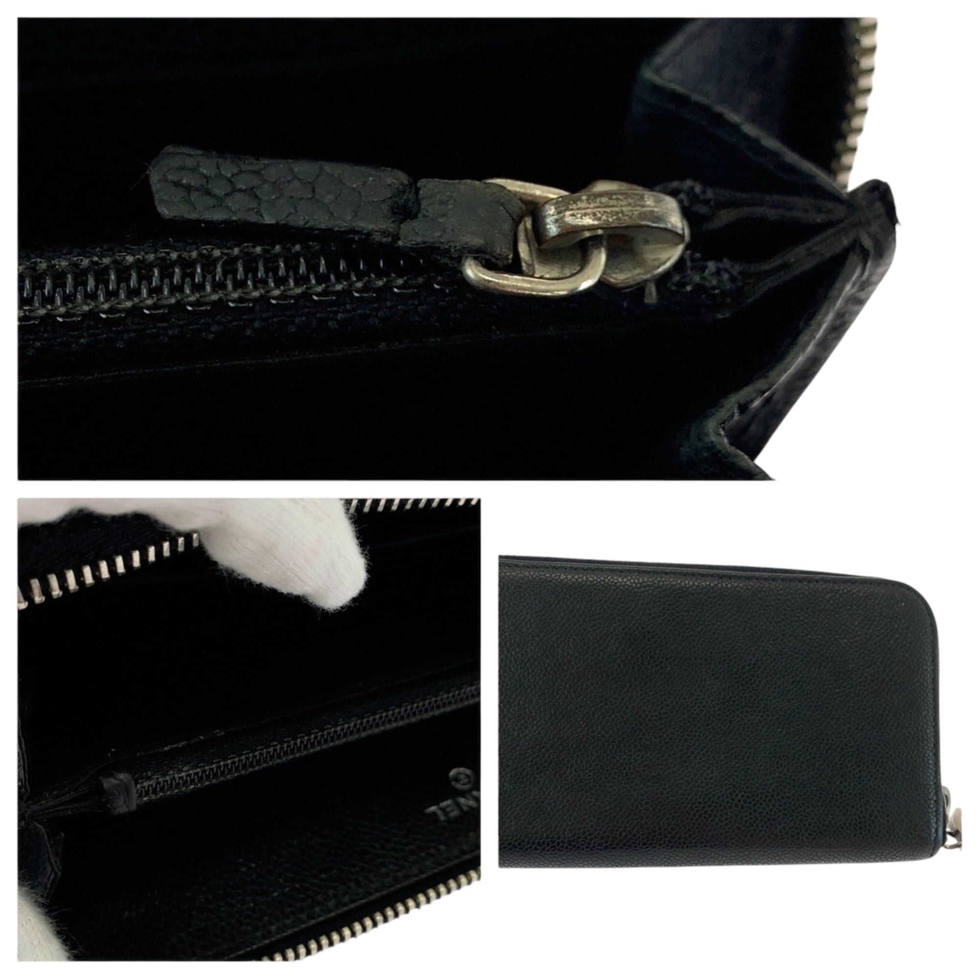 Chanel CHANEL Coco Mark Black Caviar Leather Long Wallet with Silver Hardware, Round Zipper, Women's Size ONE SIZE - 7 Thumbnail