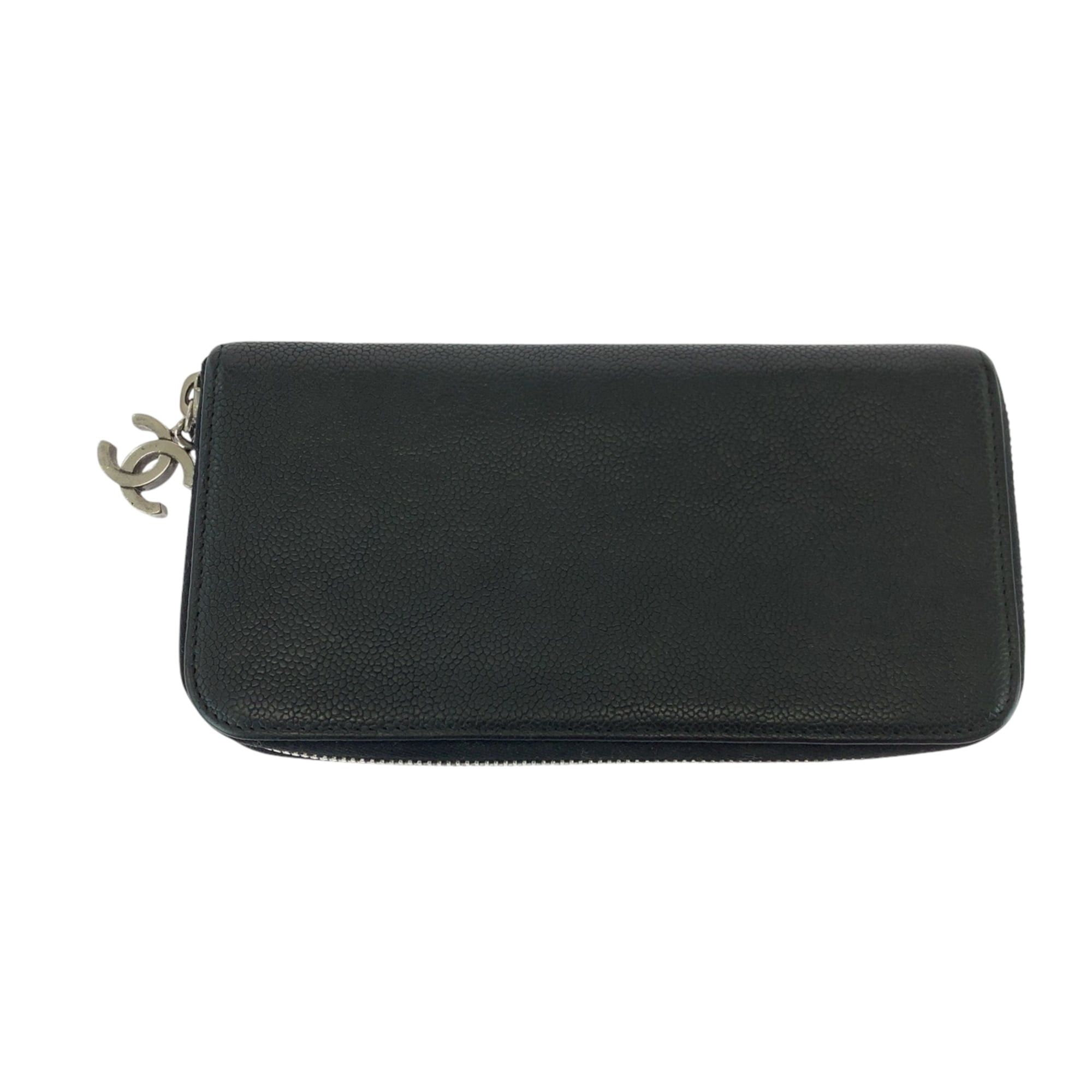 Chanel CHANEL Coco Mark Black Caviar Leather Long Wallet with Silver Hardware, Round Zipper, Women's Size ONE SIZE - 2 Thumbnail