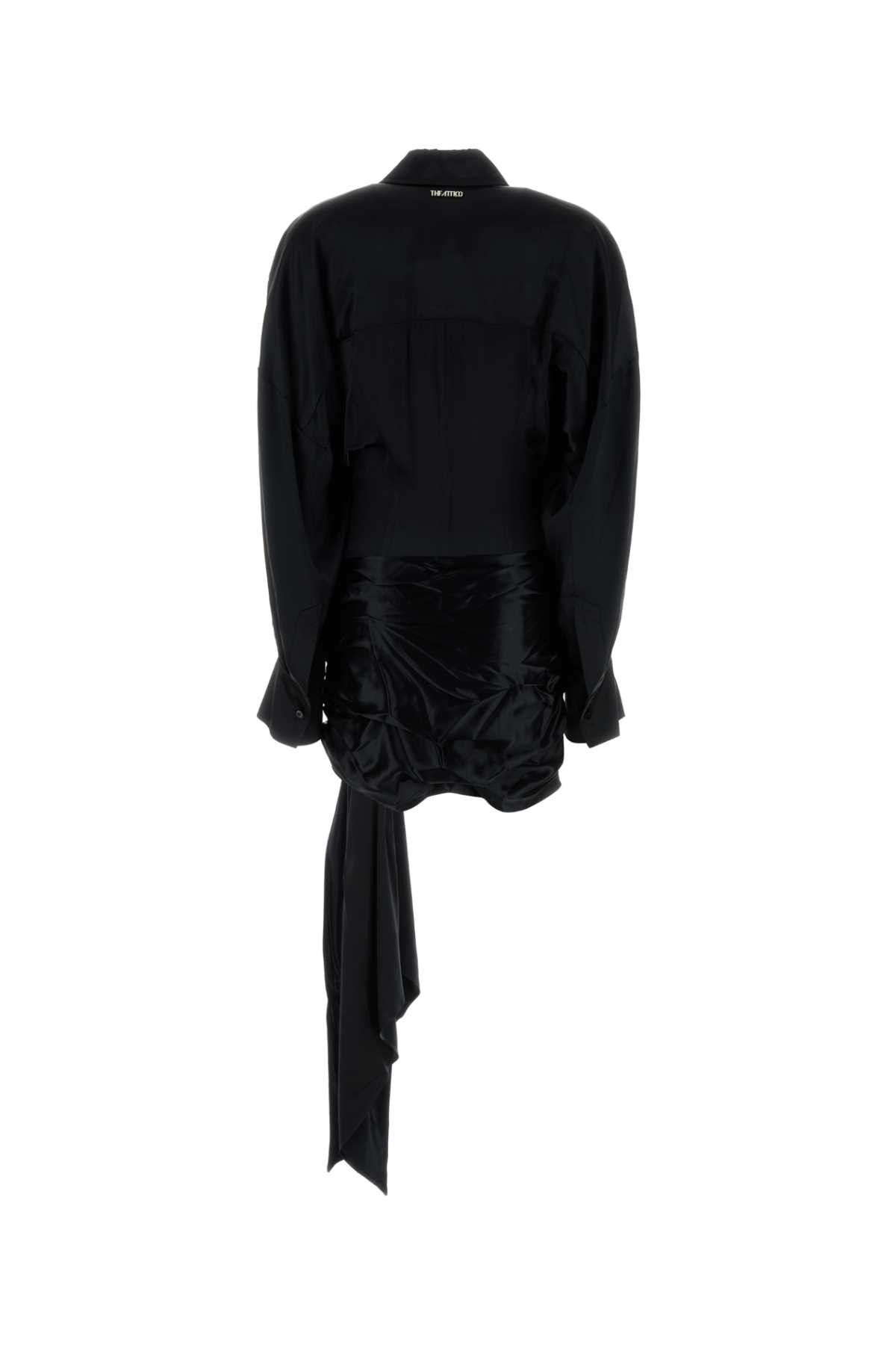 The Attico Black Satin Shirt Dress Size XS / US 0-2 / IT 36-38 - 2 Thumbnail