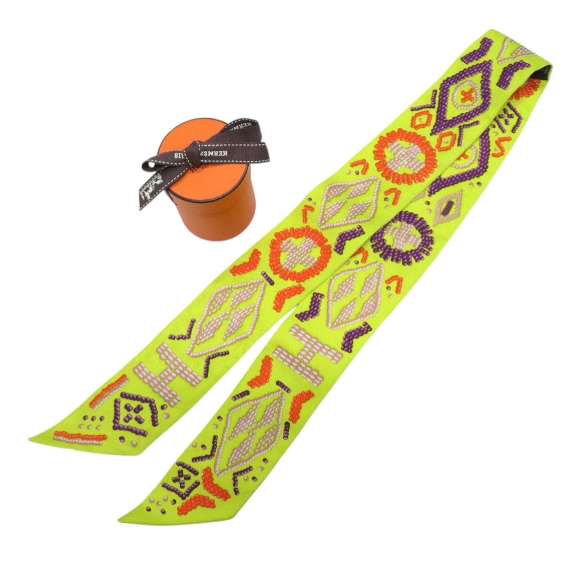 Hermes Hermes Hermès Twilly Kelly En Perle H Logo Silk Scarf Muffler in Yellow, Purple, and Orange (0333) Size ONE SIZE - 2 Thumbnail