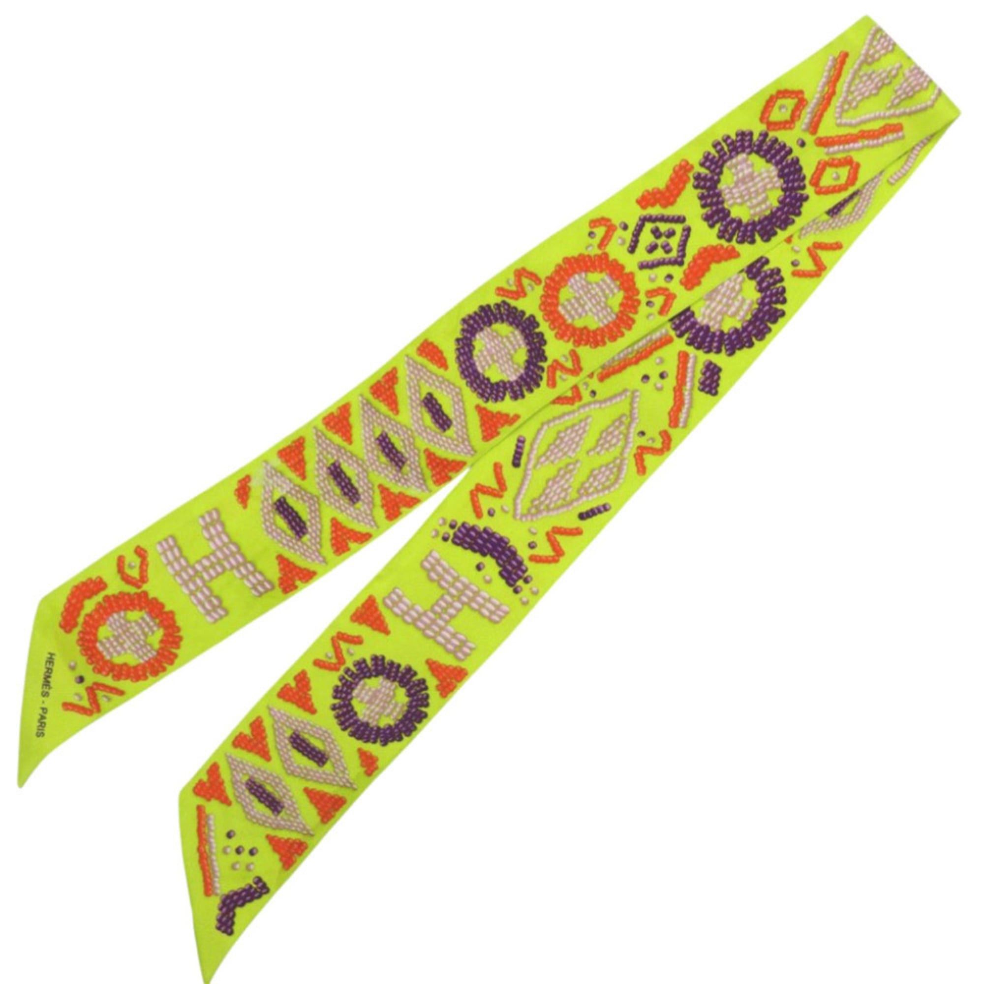 Hermes Hermes Hermès Twilly Kelly En Perle H Logo Silk Scarf Muffler in Yellow, Purple, and Orange (0333) Size ONE SIZE - 3 Thumbnail