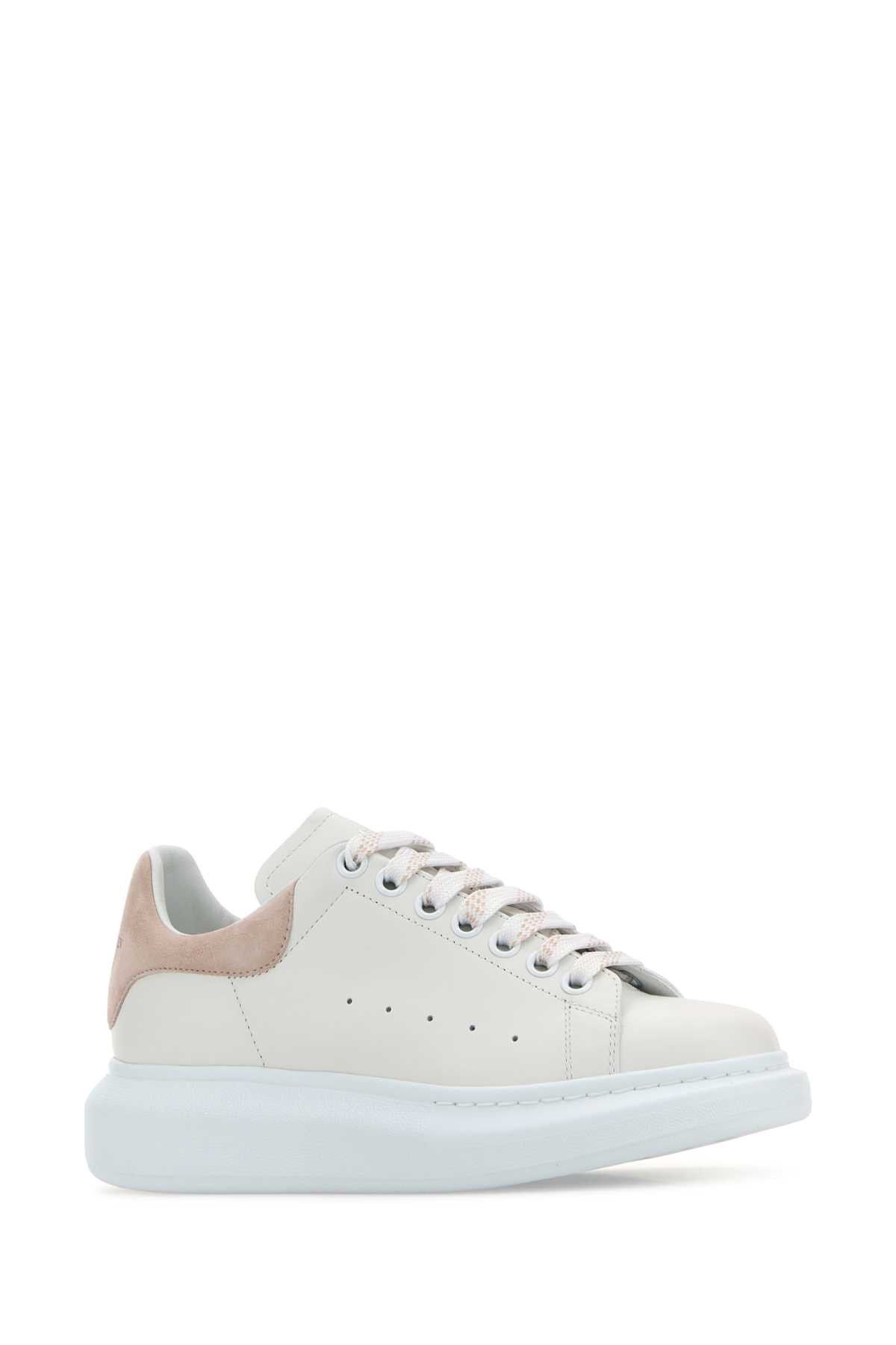 Alexander McQueen White Leather Sneakers With Powder Pink Suede Heel Size US 9 / IT 39 - 2 Thumbnail