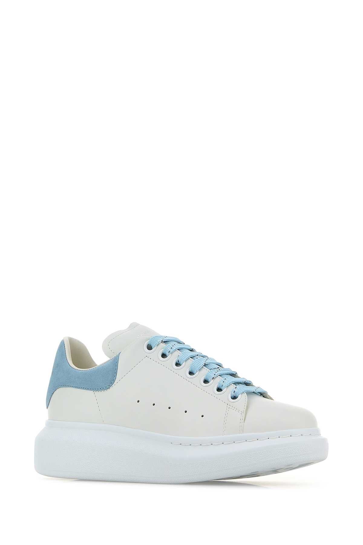 Alexander McQueen White Leather Sneakers With Pastel Light Blue Suede Heel Size US 6 / IT 36 - 2 Thumbnail