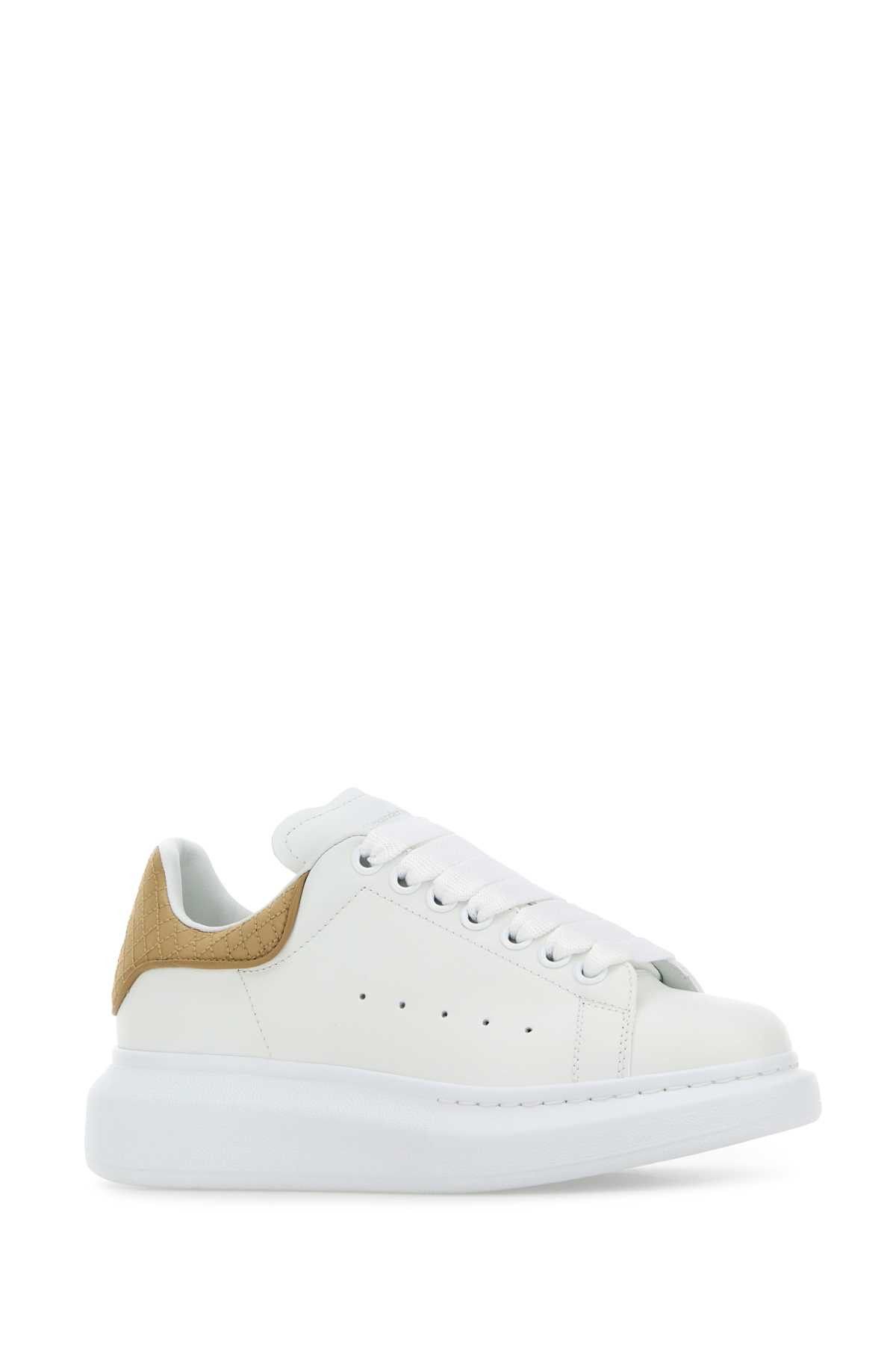 Alexander McQueen White Leather Sneakers With Beige Leather Heel Size US 9 / IT 39 - 2 Thumbnail
