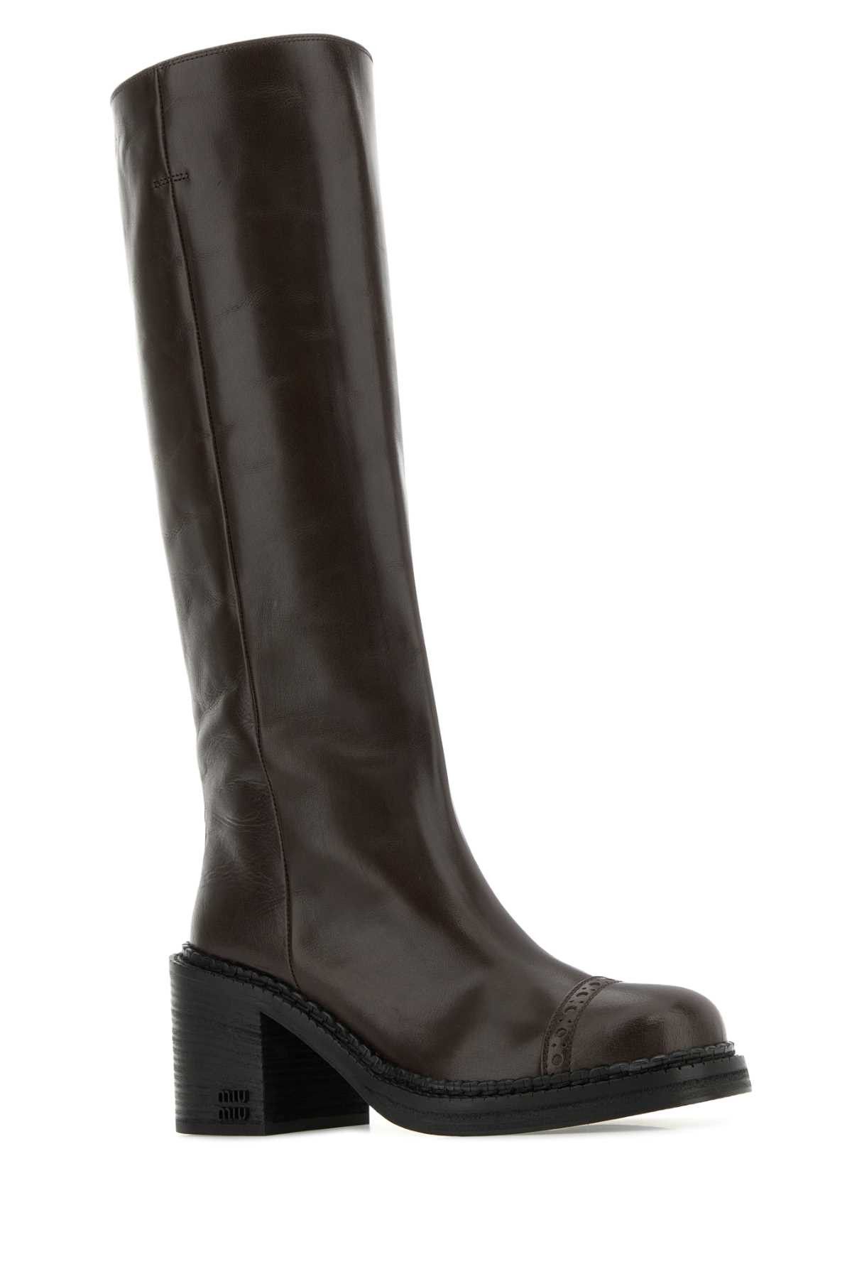 Miu Miu Chocolate Leather Boots Size US 8.5 / IT 38.5 - 2 Thumbnail