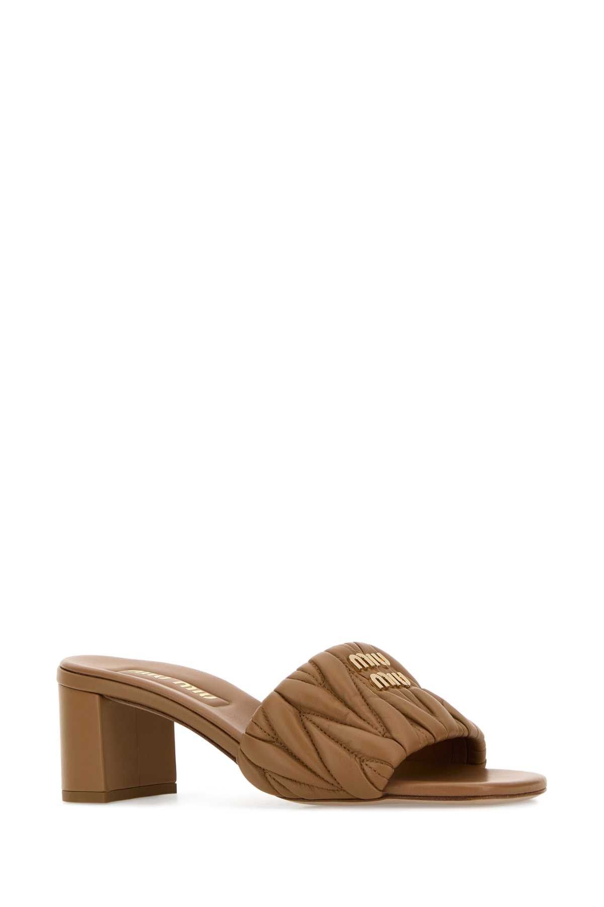 Miu Miu Camel Nappa Leather Mules Size US 8 / IT 38 - 2 Thumbnail