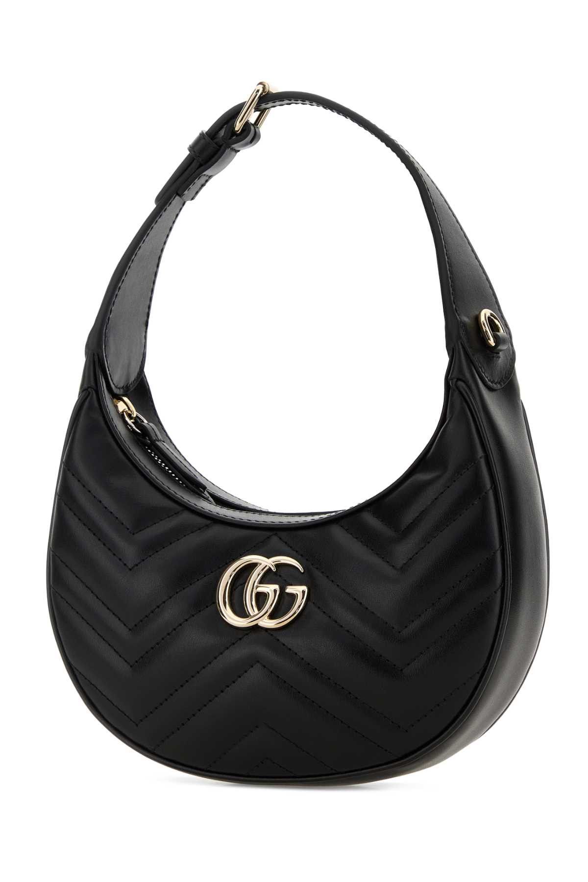 Black Leather Small Gg Marmont Shoulder Bag