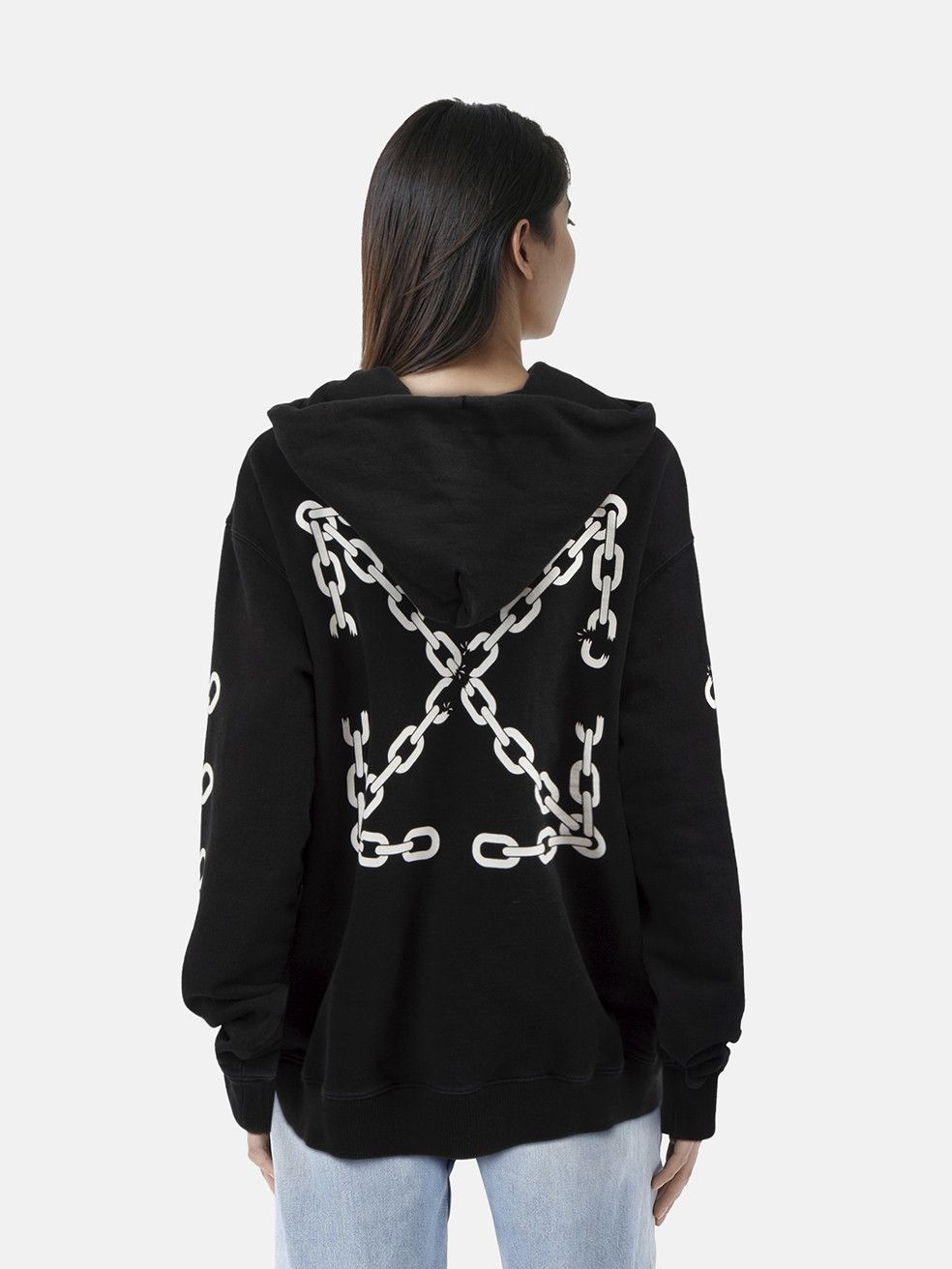 Off-White Black Chain Logo Zip Up Hoodie Size XL / US 12-14 / IT 48-50 - 2 Thumbnail