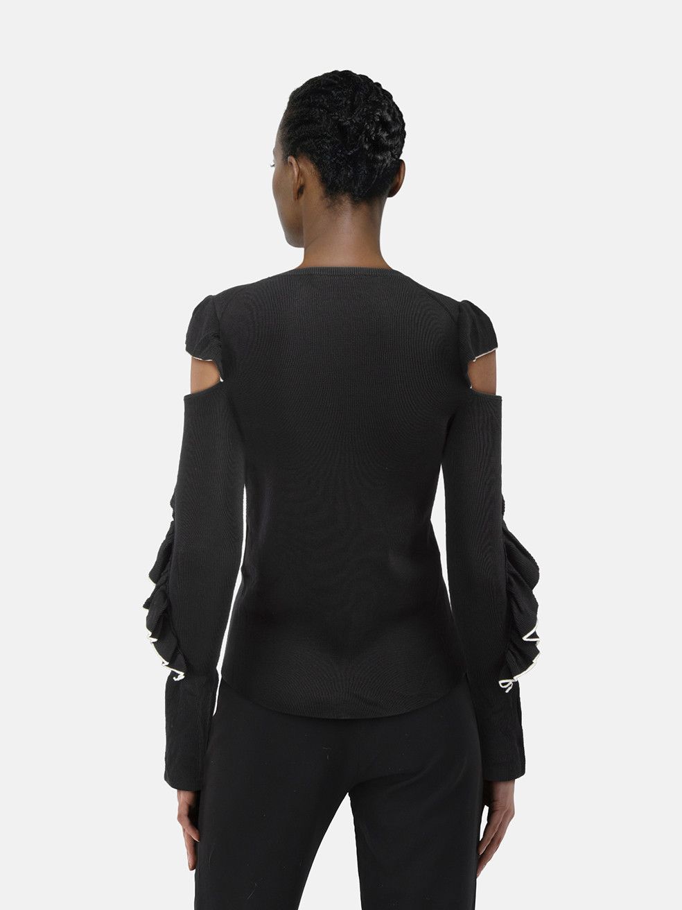 Maje Black Knit Ruffle Sleeves Jumper Size S / US 4 / IT 40 - 2 Thumbnail
