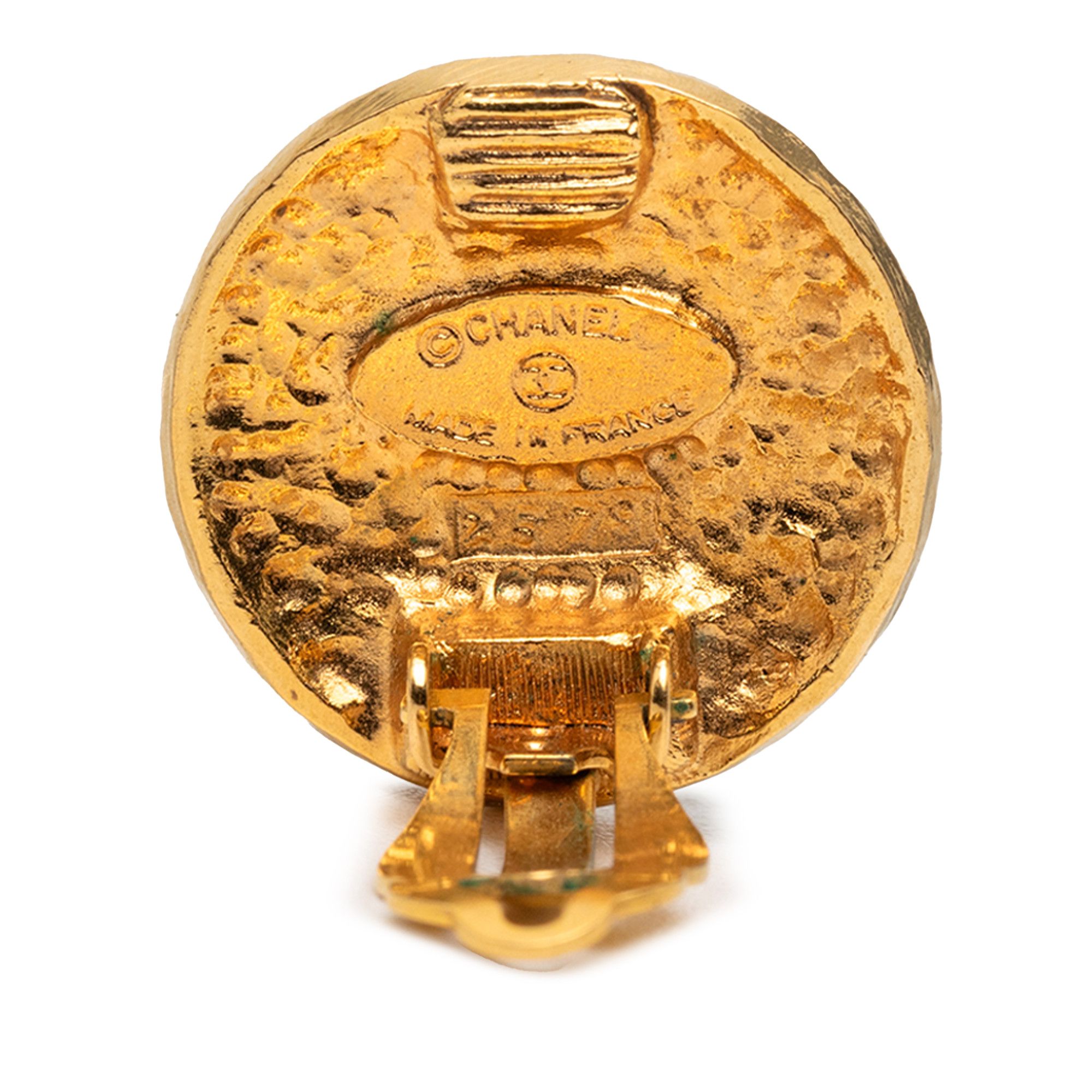 Chanel Chanel Gold Plated Medallion Coat of Arms Clip on Earrings Size ONE SIZE - 3 Thumbnail
