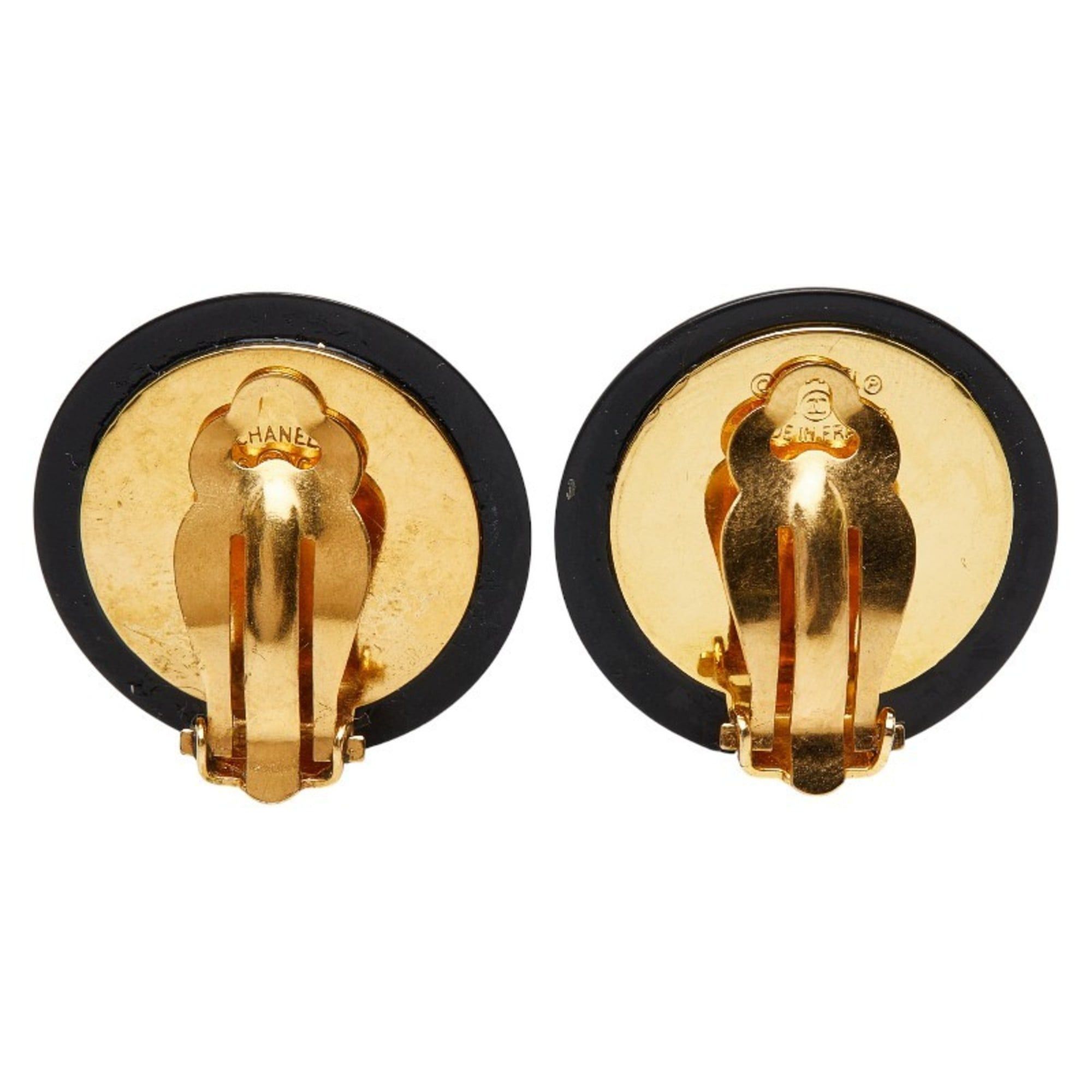 Chanel CHANEL Coco Mark Shell Vintage Earrings, Black Gold Plastic Plated, Women's Size ONE SIZE - 3 Thumbnail