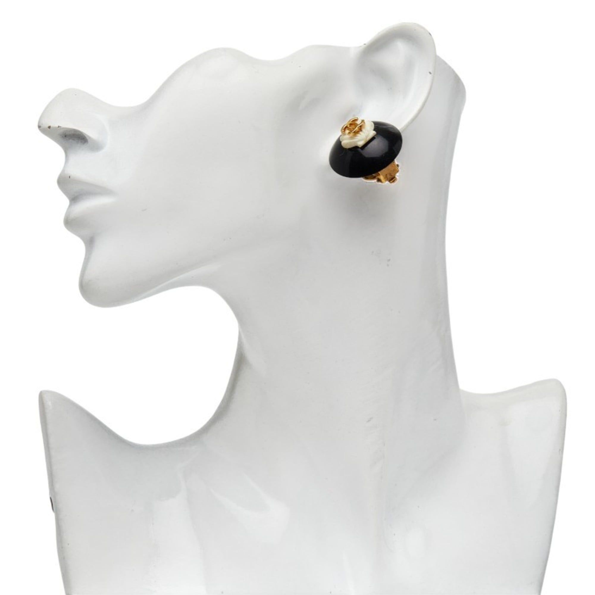 Chanel CHANEL Coco Mark Shell Vintage Earrings, Black Gold Plastic Plated, Women's Size ONE SIZE - 6 Thumbnail