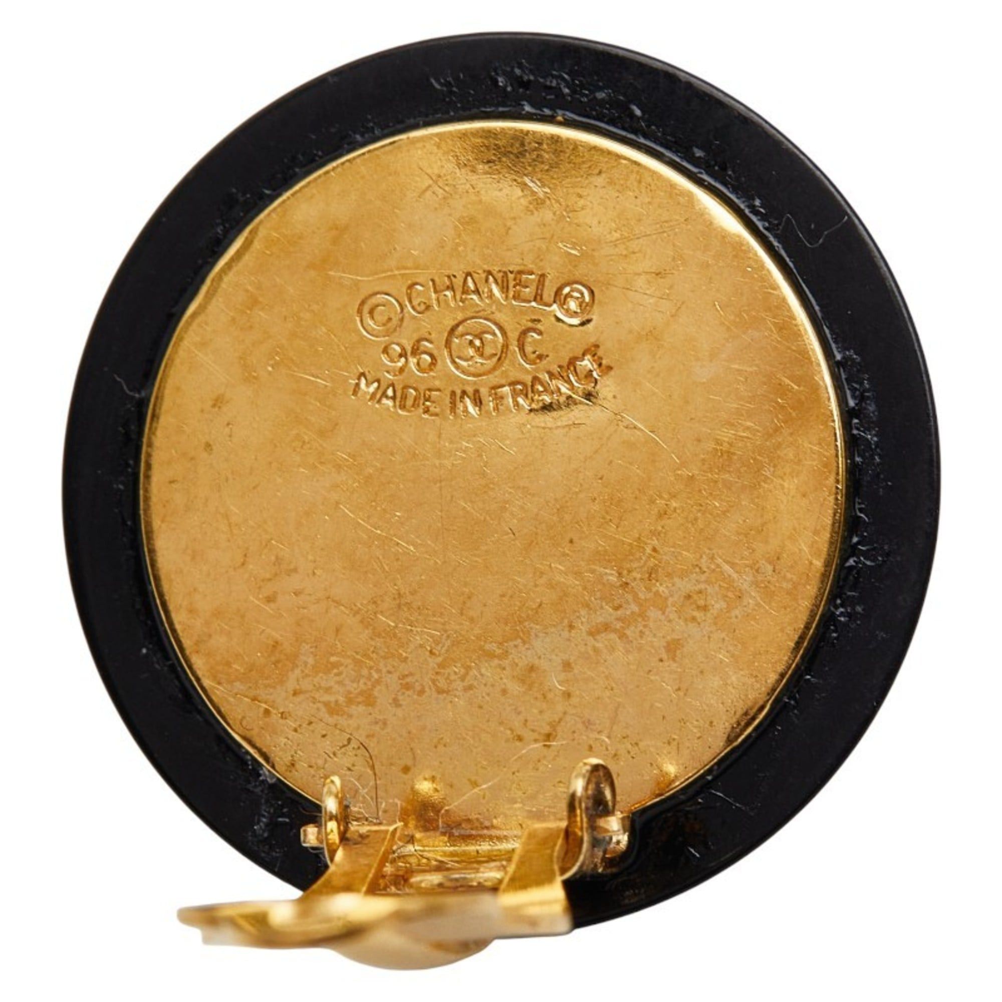 Chanel CHANEL Coco Mark Shell Vintage Earrings, Black Gold Plastic Plated, Women's Size ONE SIZE - 4 Thumbnail