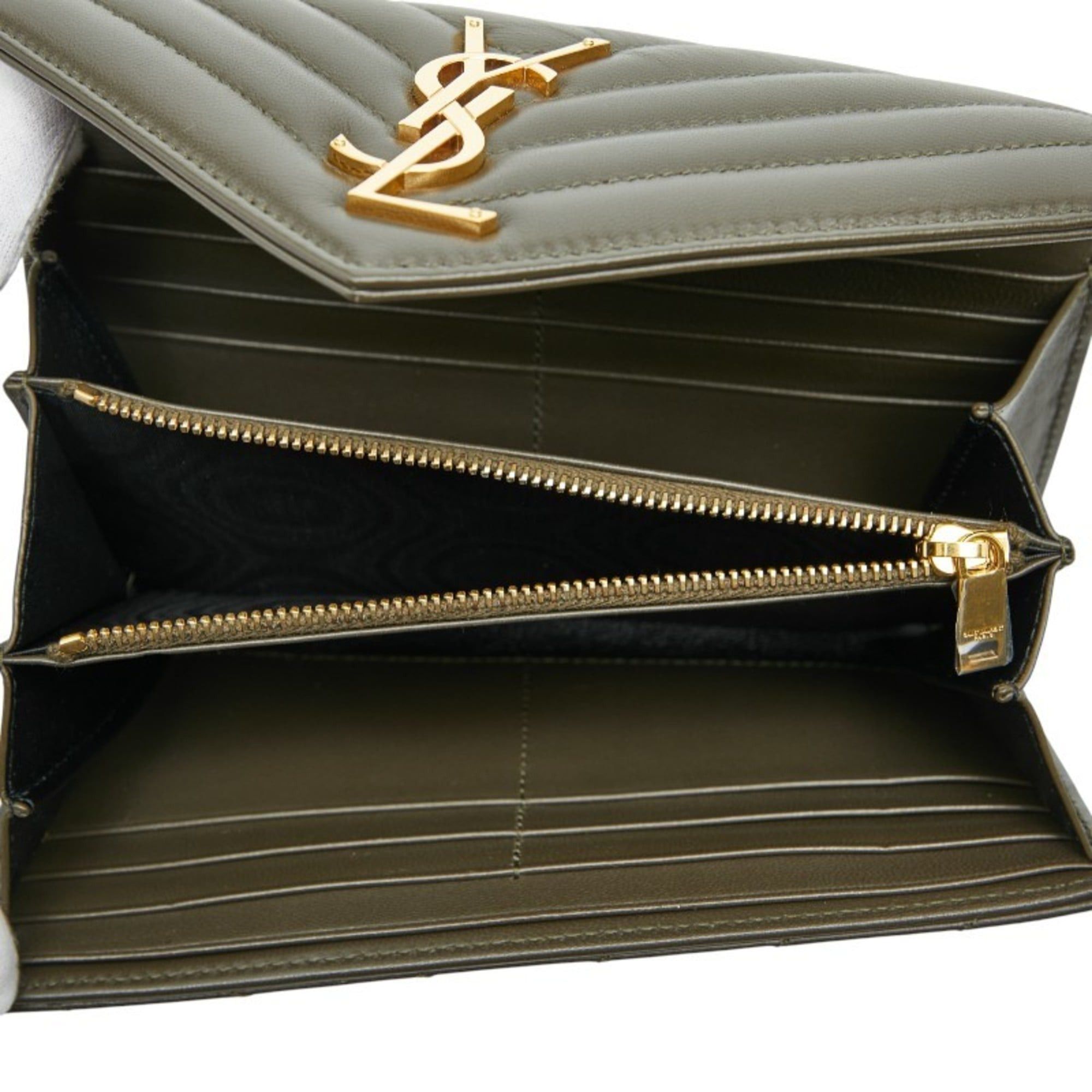 Saint Laurent Paris Saint Laurent Cassandra V-Stitch Long Wallet 372264 Khaki Leather Women's SAINT LAURENT Size ONE SIZE - 6 Thumbnail