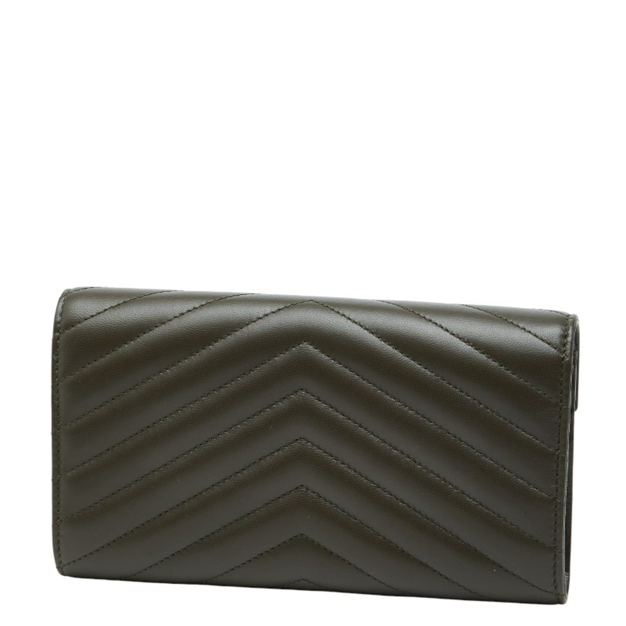 Saint Laurent Paris Saint Laurent Cassandra V-Stitch Long Wallet 372264 Khaki Leather Women's SAINT LAURENT Size ONE SIZE - 2 Thumbnail