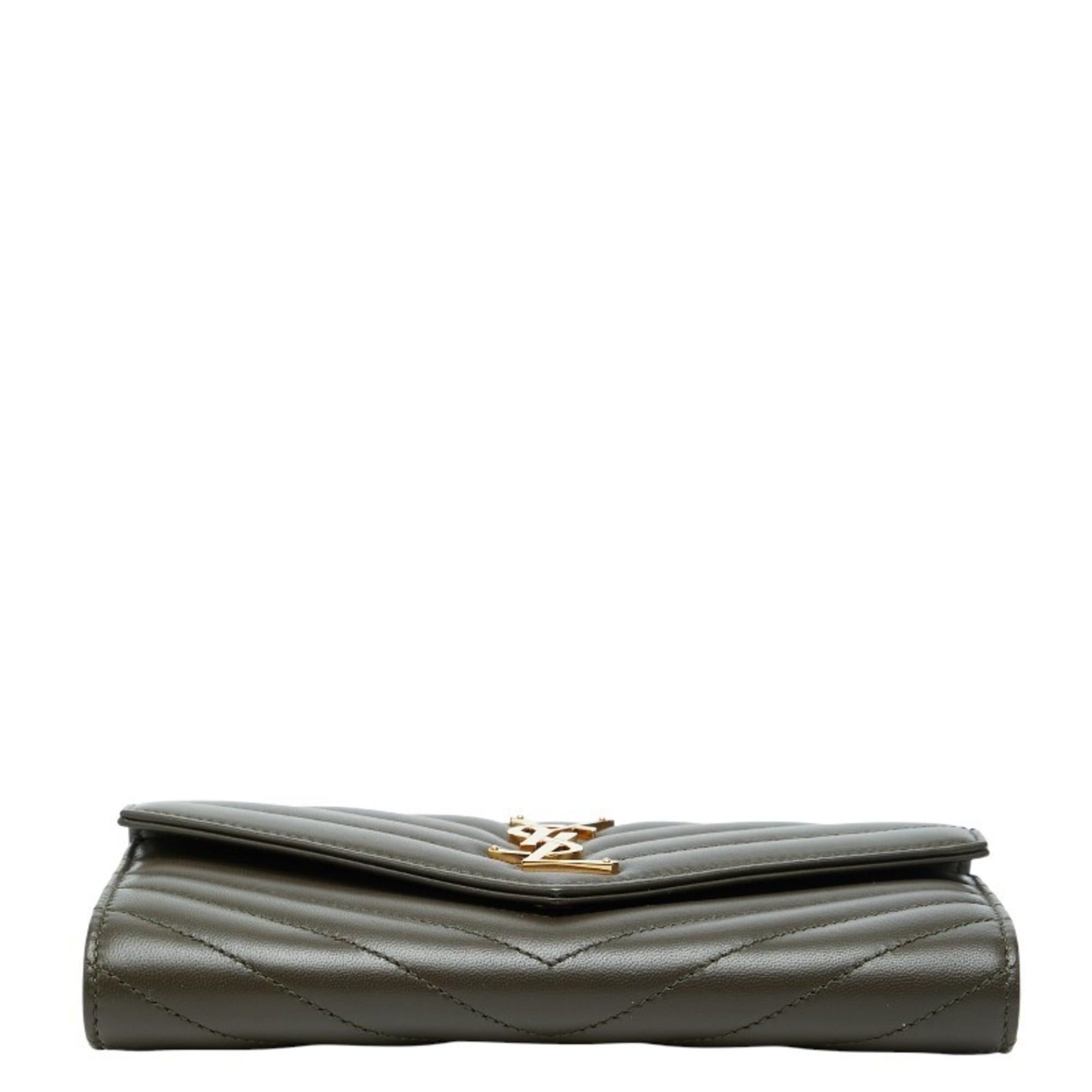Saint Laurent Paris Saint Laurent Cassandra V-Stitch Long Wallet 372264 Khaki Leather Women's SAINT LAURENT Size ONE SIZE - 3 Thumbnail