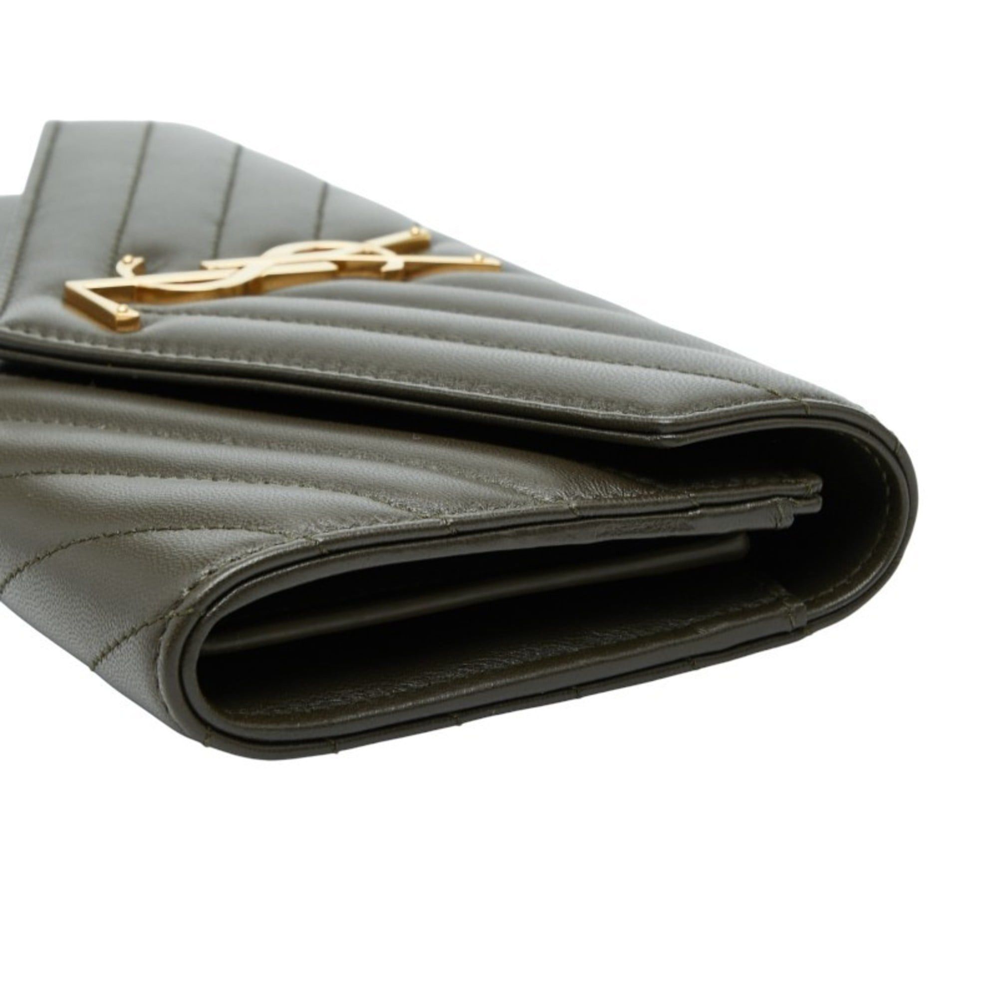 Saint Laurent Paris Saint Laurent Cassandra V-Stitch Long Wallet 372264 Khaki Leather Women's SAINT LAURENT Size ONE SIZE - 4 Thumbnail