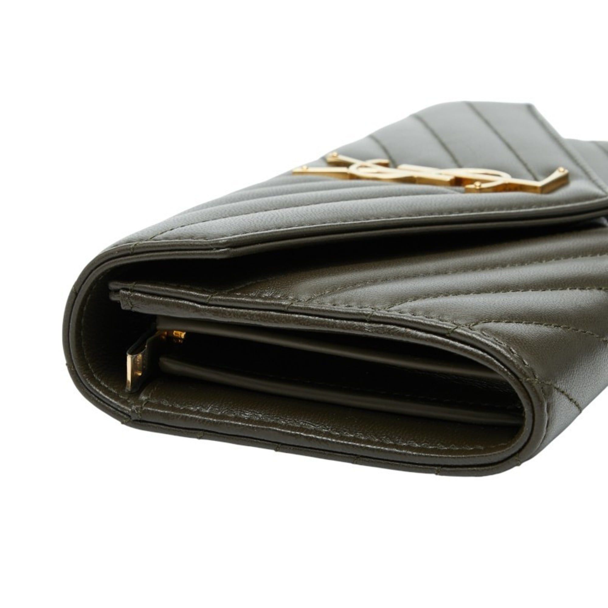 Saint Laurent Paris Saint Laurent Cassandra V-Stitch Long Wallet 372264 Khaki Leather Women's SAINT LAURENT Size ONE SIZE - 5 Thumbnail