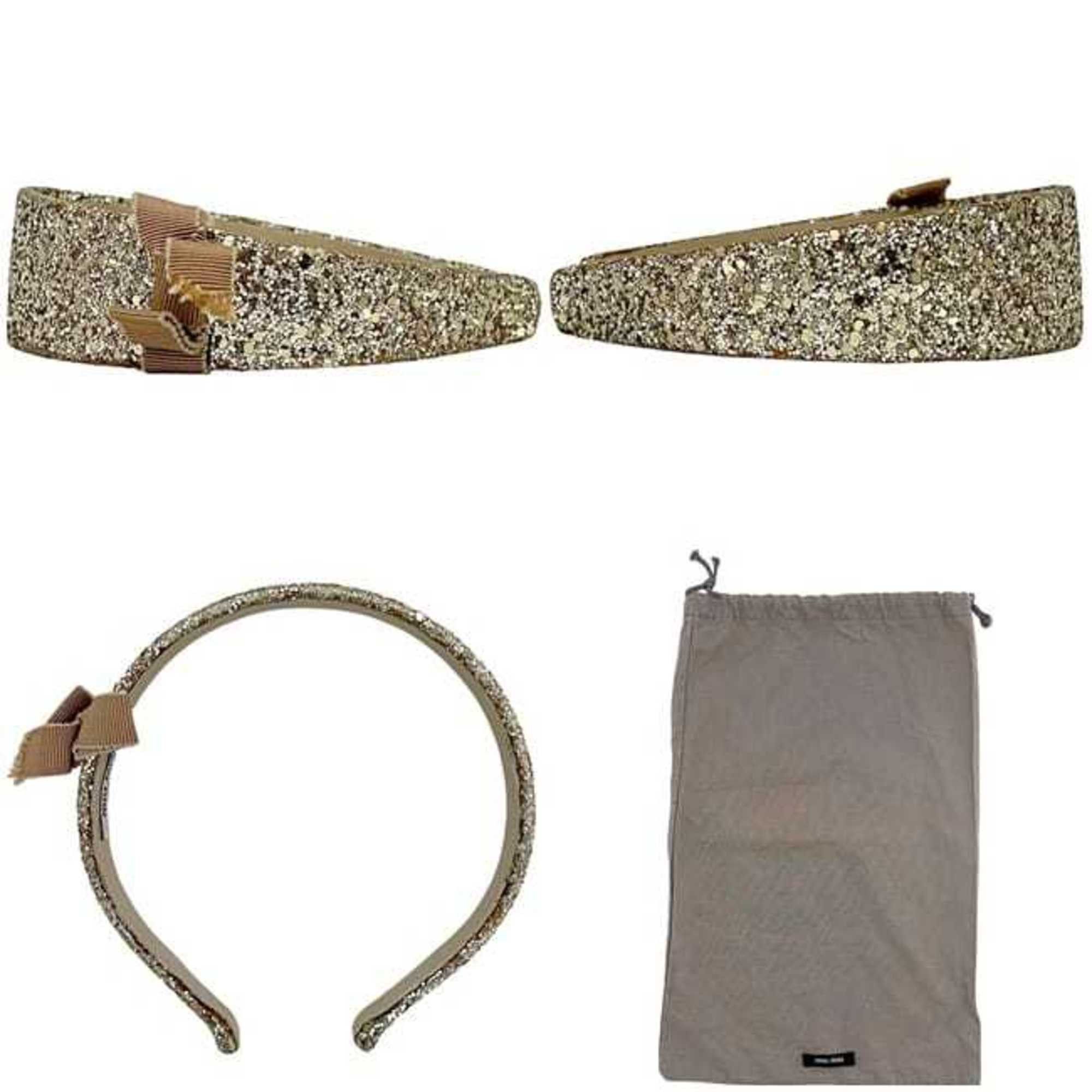 Miu Miu Miu Miu Miu headband ec-24911, gold glitter leather, hair ribbon for women, glitter, sparkle Size ONE SIZE - 3 Thumbnail