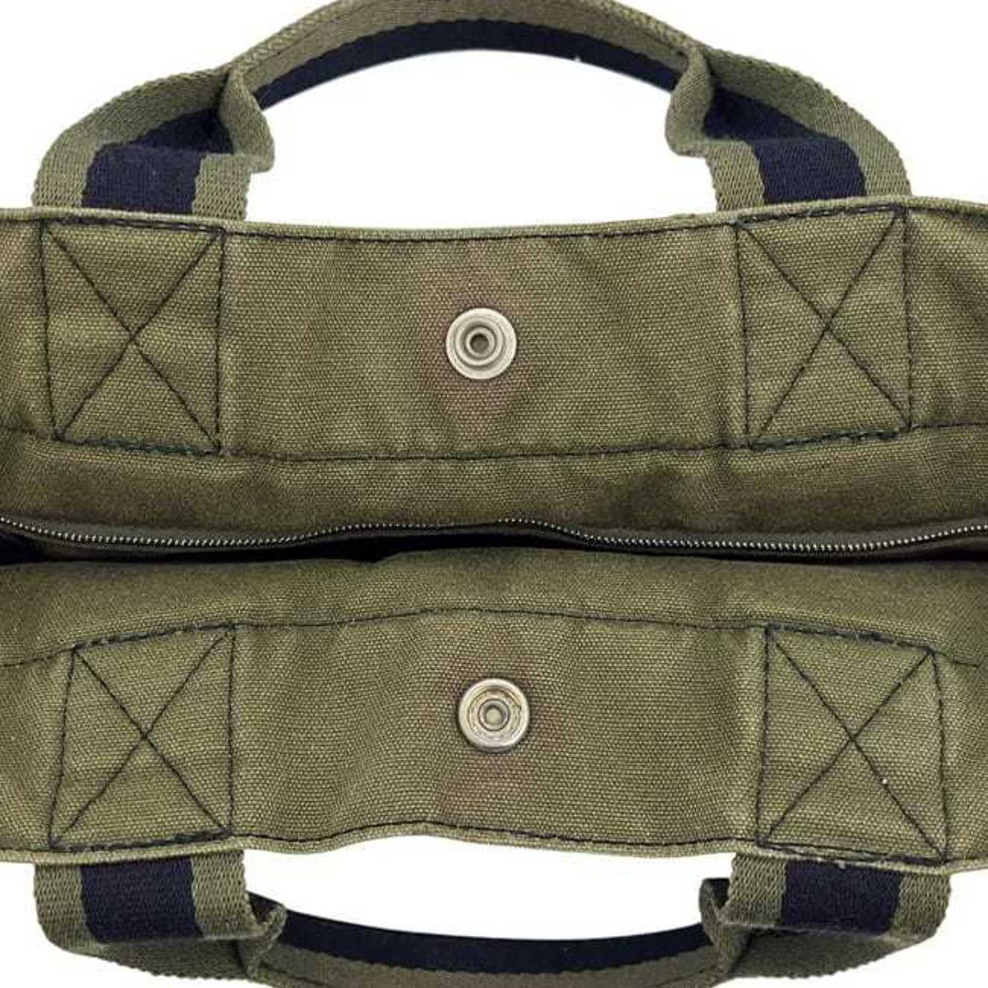 Hermes Hermes Hermès Foule Tote MM Bag (ec-24888) in khaki green and navy blue canvas. Available two-tone, dark blue. A4 size. Suitable for both men women. Size ONE SIZE - 7 Thumbnail